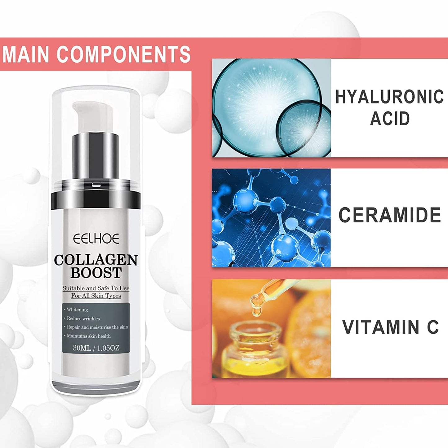 Esencia Voletas Collagen Boost Suero antienvejecimiento Colágeno Suero antiarrugas Suero corrector de manchas en la piel Suero reparador de hidratación profunda Esencia de suero facial Cuidado de la piel (A)
