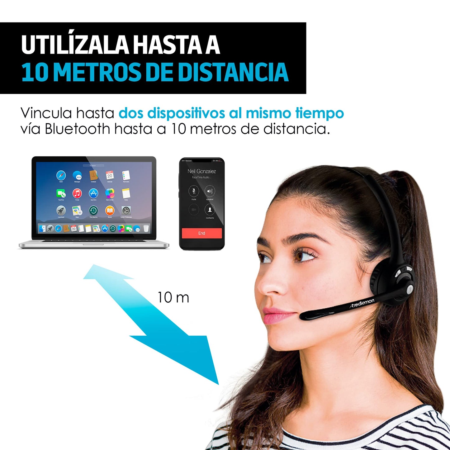 Diadema con Micrófono Bluetooth Redlemon Negra Recargable de Larga Duración para Gaming y Videoconferencias