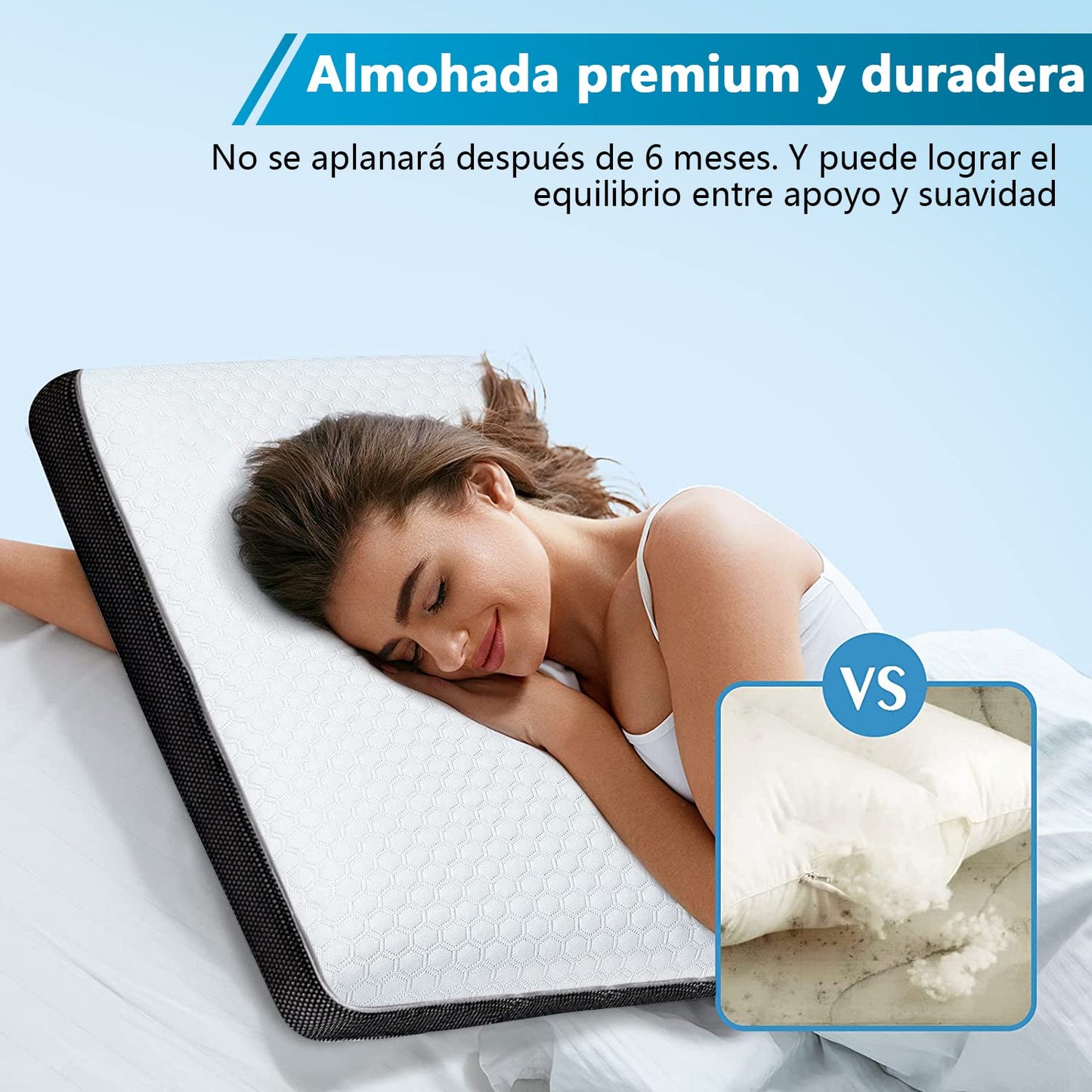 AzzmaAii Almohada de Espuma con Memoria para Cuello Almohada Cool Gel Almohada de Apoyo Cervical Ventilada de Memory Foam Gel para Aliviar Dolor de Espalda Estómago Lateral Funda Lavable Suave Blanco