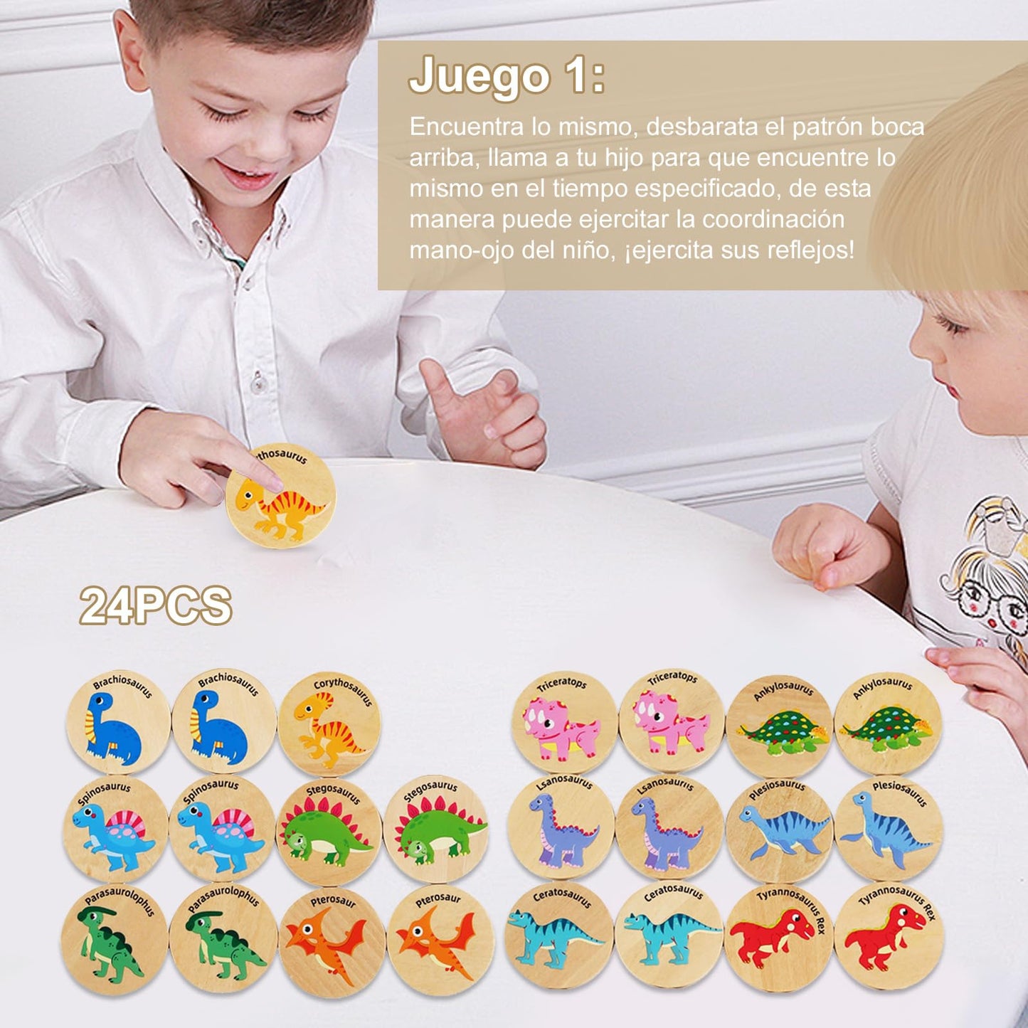 Juegos de Mesa, Juego de Memoria Para NiñOs, 24 Piezas Tarjetas A Juego de Dinosaurio Actividad Educativa, Sequence Juego de Mesa, Ejercitar La CoordinacióN Mano-Ojo y La Memoria(Verde Dinosaurios)