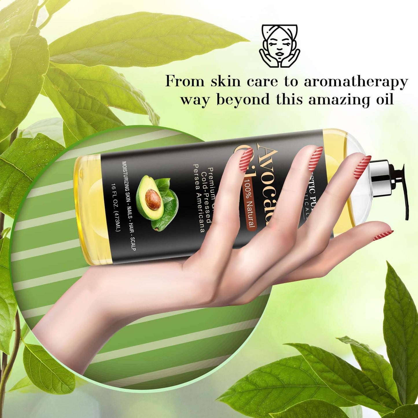 MAJESTIC PURE VIOPY Avocado Oil for Hair and Skin - 100% Pure and Natural, Cold-Pressed, for Skin Care, Massage, Hair Care, and Carrier Oil to Dilute Essential Oils, 470ml