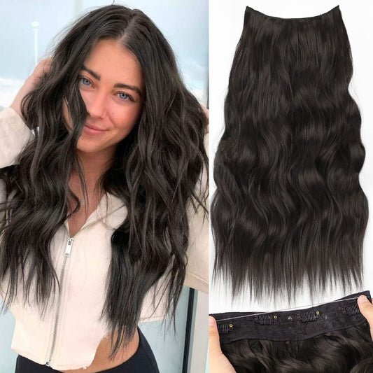 Slzhds Extensiones de Cabello Natural Ondulado, Extensión de Liga, Extensiones de Cabello Ondulado, Extensiones Halo con Diadema Invisible, 3/4 Cabeza Completa Ondulada Extensiones Cabello con Clip Seguros Extraíbles, Tamaño Ajustable, Resistente al Calor