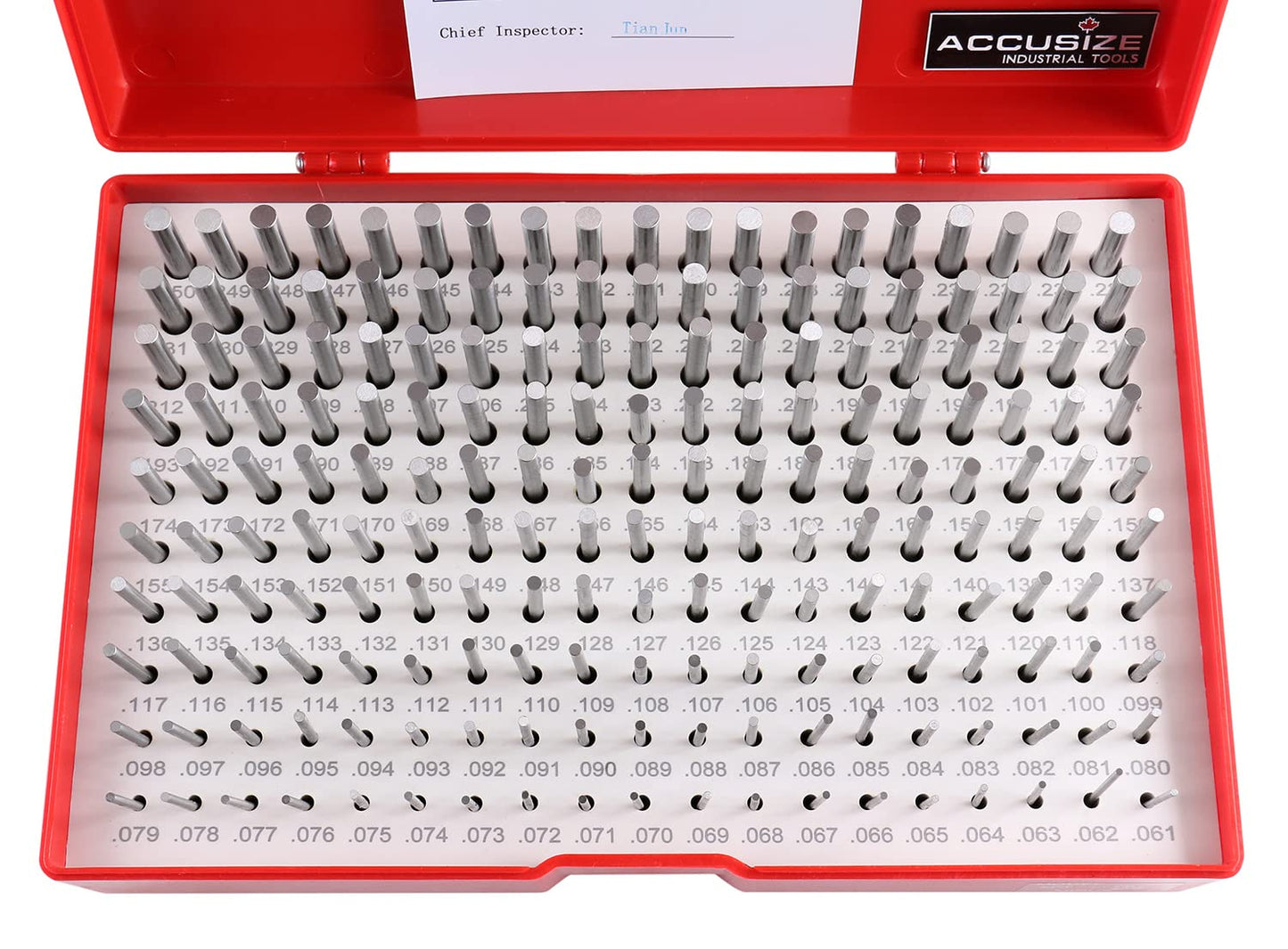 Accusize - 190 Pcs/Set M1(-) 0.061'' - 0.250'' Steel Plug Pin Gage Set Minus, M1(-)
