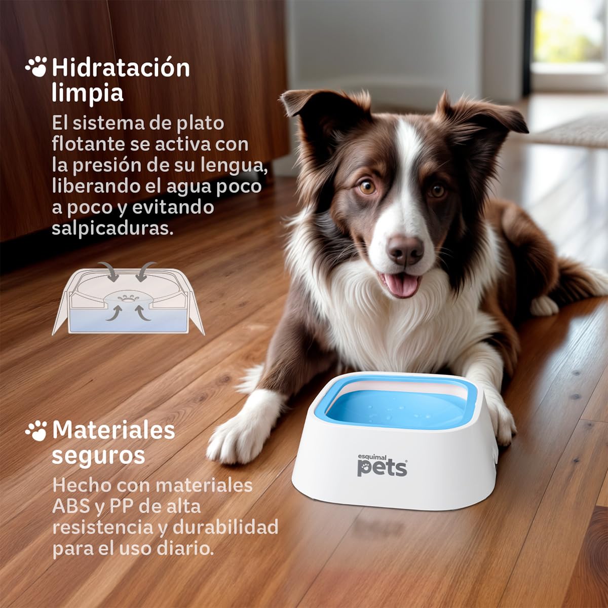 Plato para Perro ESQUIMAL Azul Blanco Antisalpicaduras 1.5 L para Mascotas