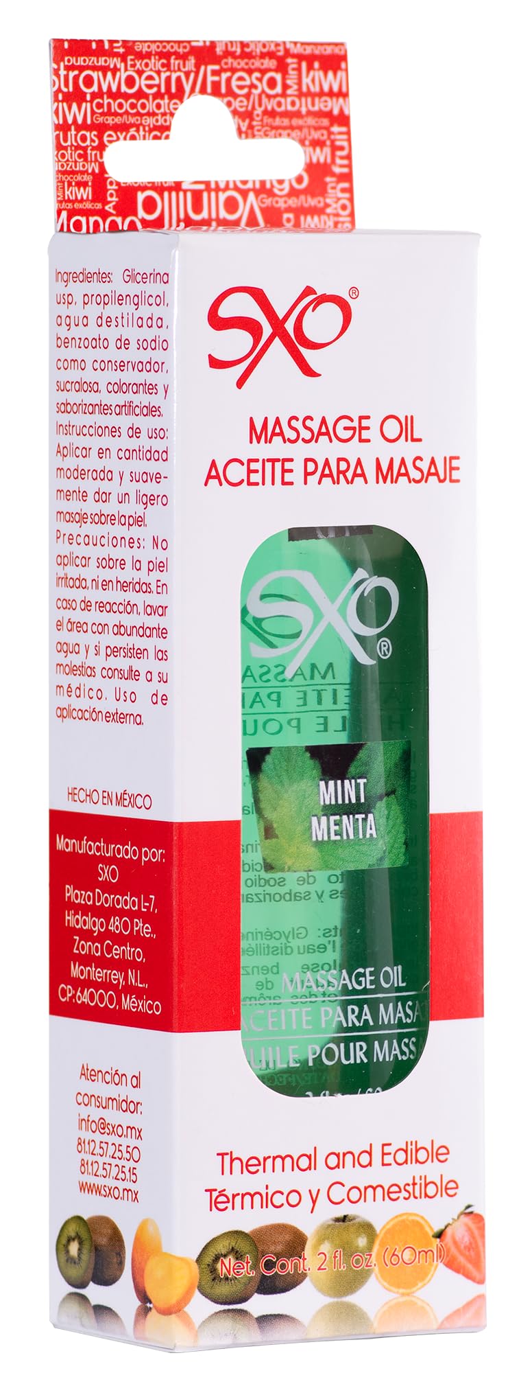 Aceite para Masaje SXO Menta Térmico y Comestible