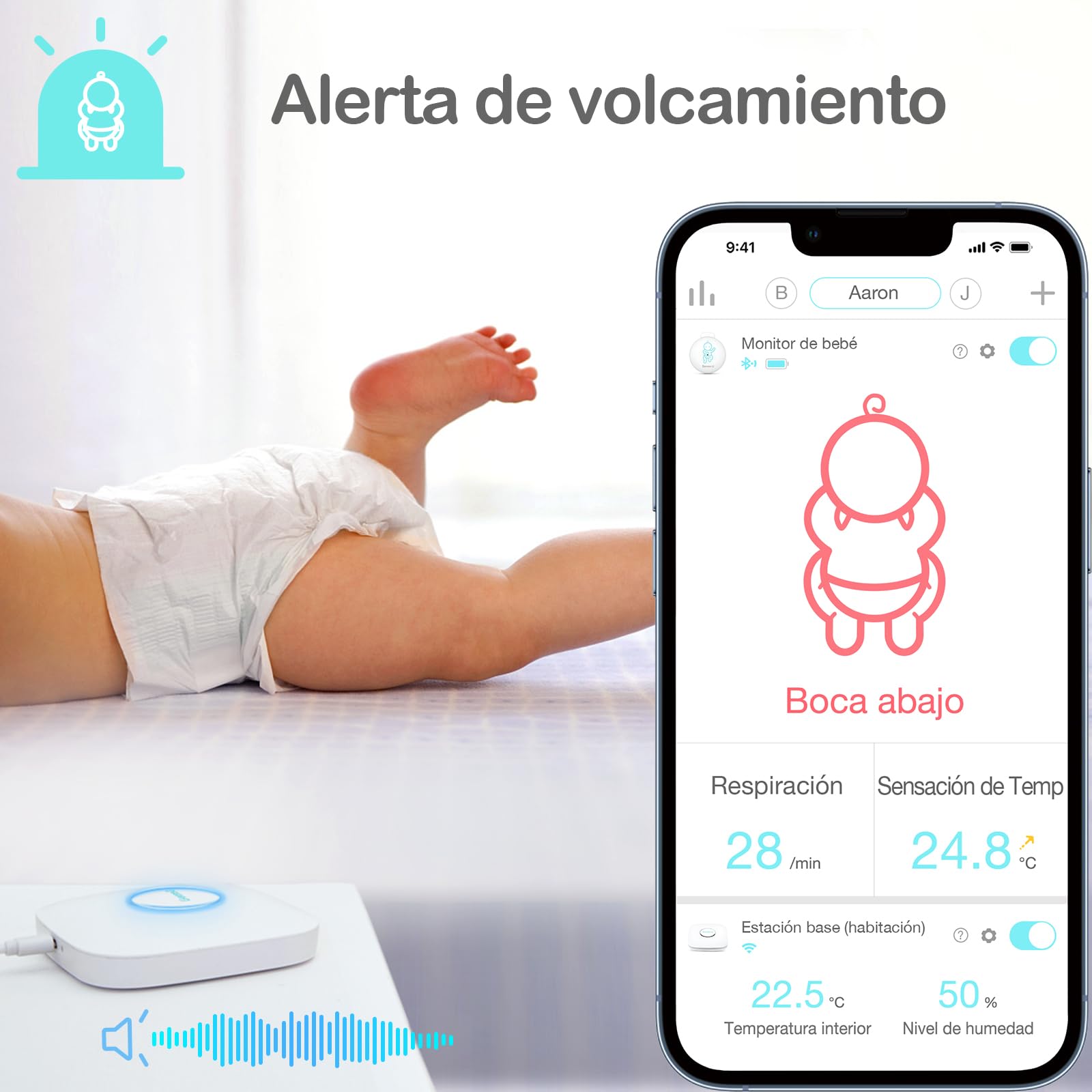 Monitor de Bebés Sense-U Larga Distancia con Alerta para Monitoreo de Respiración y Temperatura