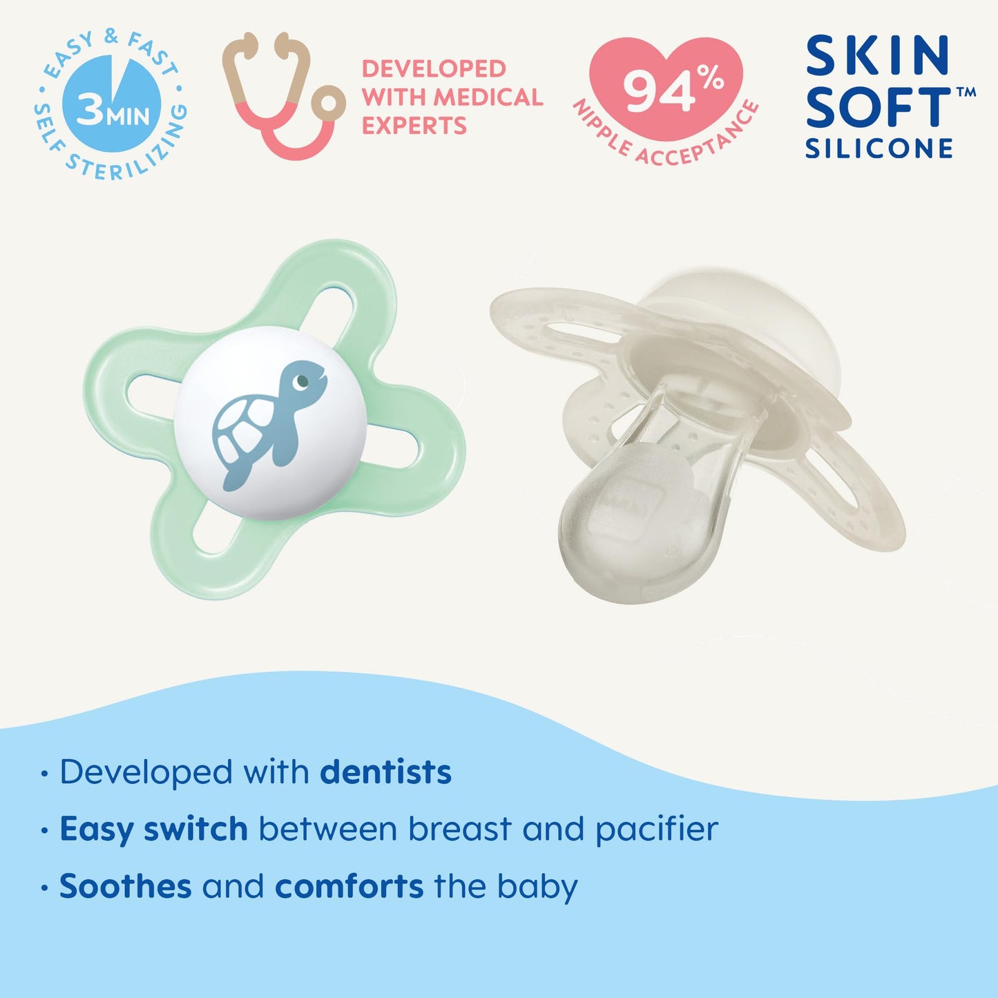 MAM Original Start - Chupetes de bebé mate para 0-3 meses, pezón de silicona sin BPA, fácil de limpiar, ideal para bebés recién nacidos, desarrollado con expertos médicos, 4 unidades