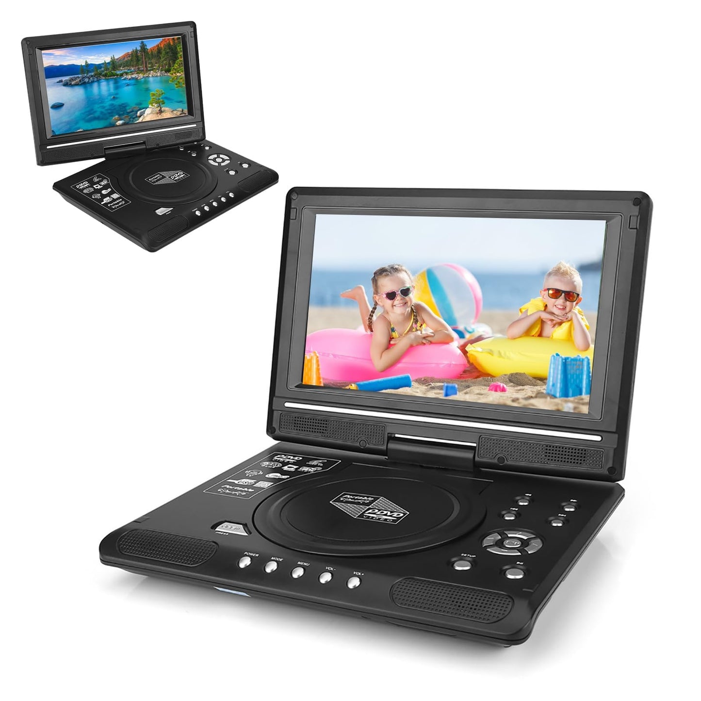 Bewinner 9.8 '' LCD DVD Player, 3in1 HD Reproductor de DVD portátil (Receptor de Radio DVD/TV/FM), 270 girados de Manera Flexible Reproductor de DVD CD Adecuado para Hogar, Coche, Camping