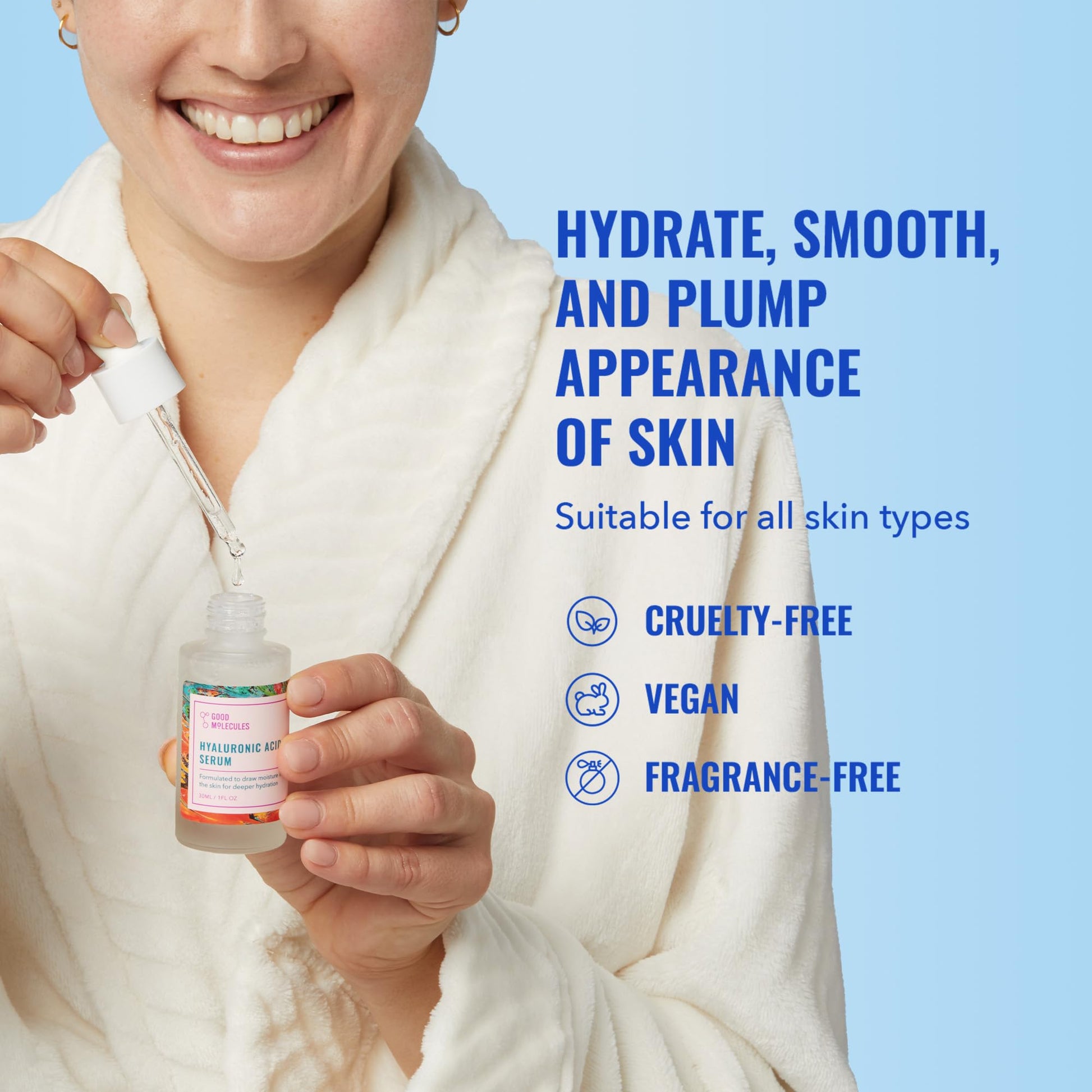 Good Molecules - Sérum de ácido hialurónico de 30 ml, hidratación profunda para piel seca, fórmula no grasa para hidratar