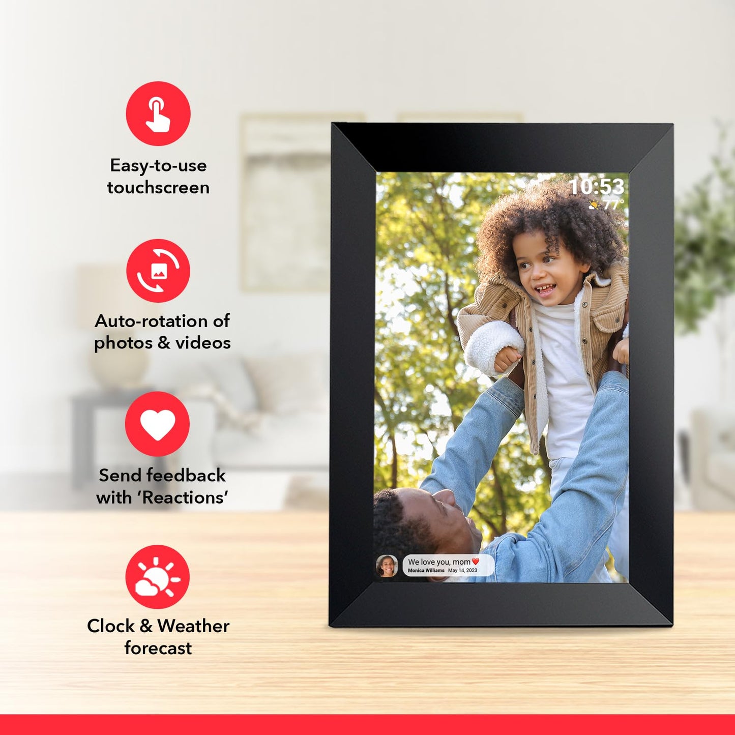 FRAMEO - Marco de fotos digital WiFi inteligente de 32 GB de 10.1 pulgadas, visualización táctil LCD IPS de 1280 x 800 pulgadas, rotación automática de retrato y paisaje, memoria integrada de 32 GB,