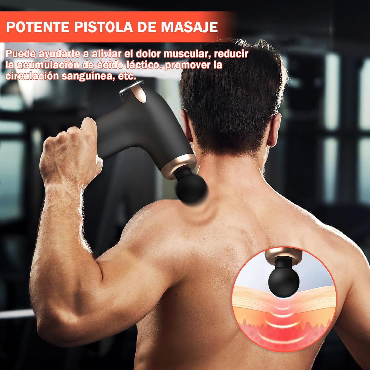 Pistola de Masaje, 8 Cabezales, 6 Velocidades Ajustables, Pistola de Masaje Muscular, Masajeador Muscular Portátil, Masajeador de Tejido Profundo, Masajeador Muscular