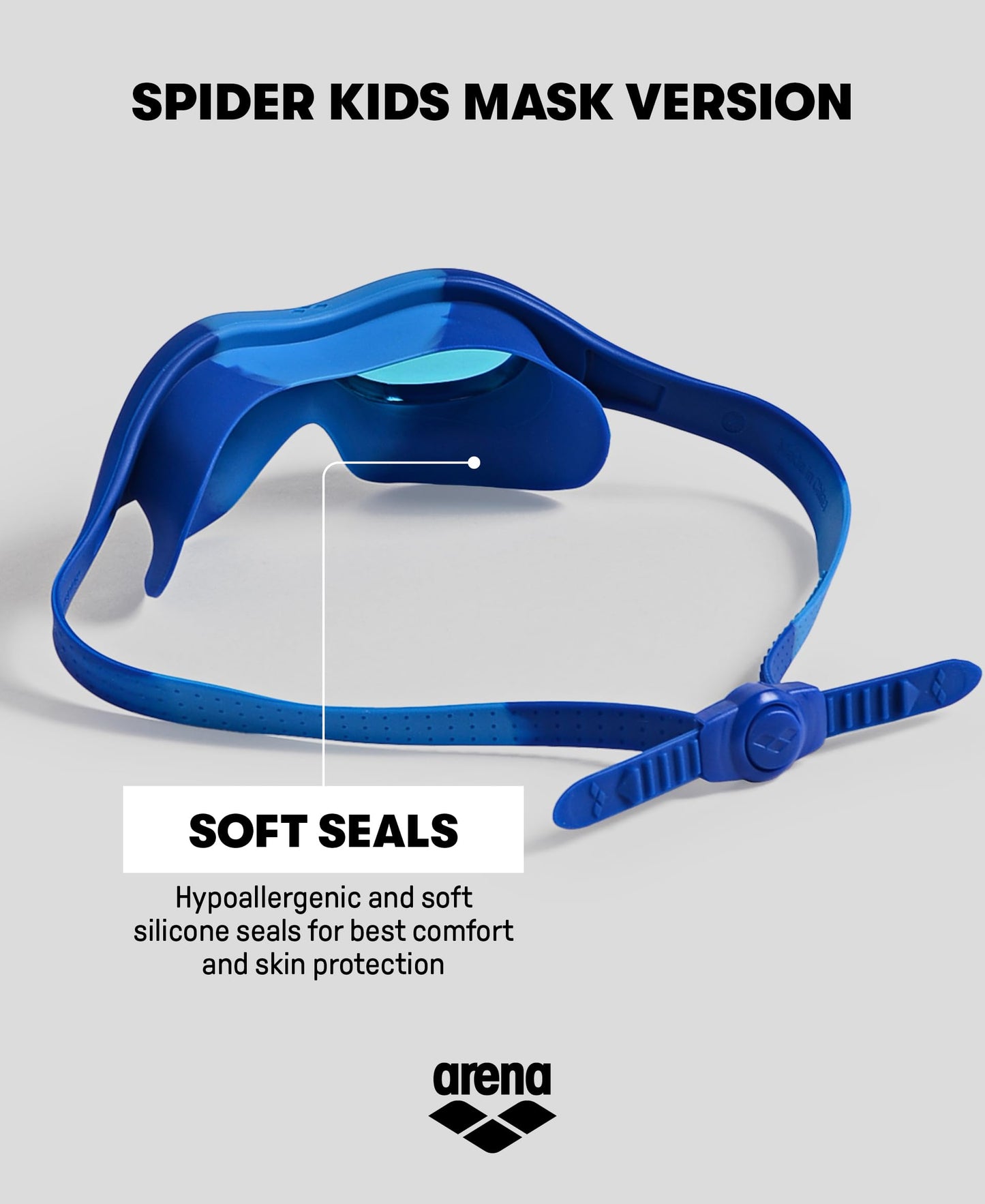 ARENA - Máscara de natación unisex para niños y niñas de 2 a 5 años, lente antivaho, sin espejo, correa fácil de usar, vista amplia y ajuste cómodo, transparente/amarillo/azul claro