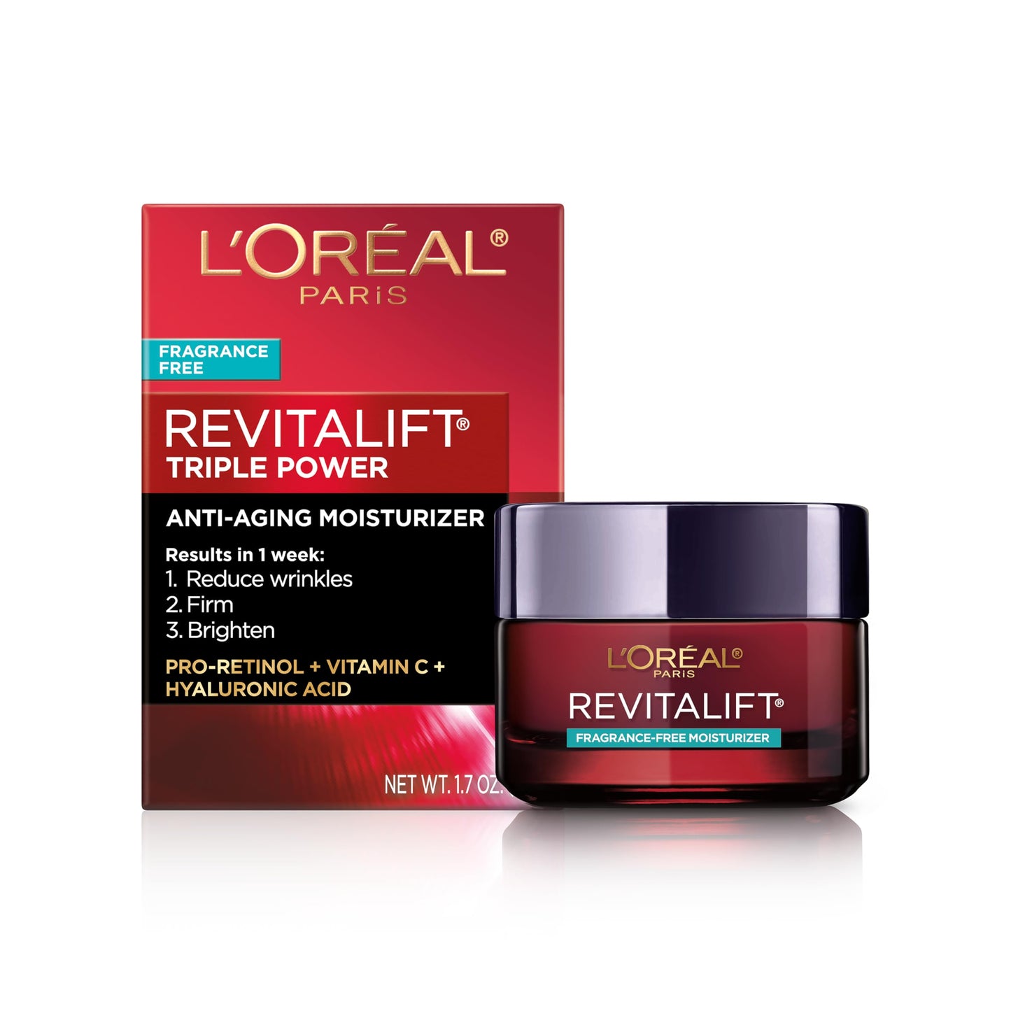 L'Oreal Paris Revitalift Face Moisturizer by L’Oreal Paris Skin Care, Revitalift Triple Power Fragrance Free Face Cream with Pro Retinol, Hyaluronic Acid and Vitamin C, 1.7 oz.