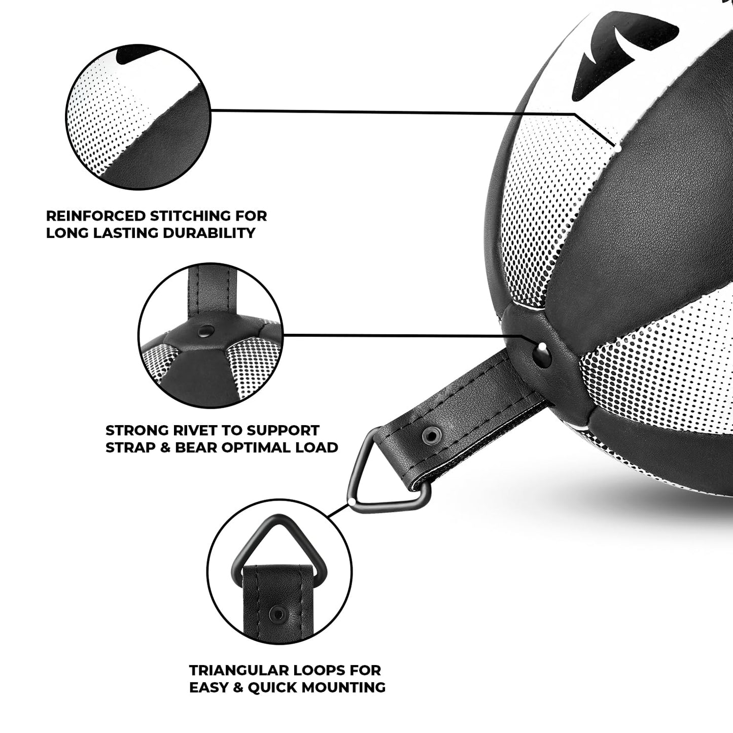 Bolsa de Boxeo de Doble Extremo SHAZ Negro Blanco con Cuerdas Elásticas para Entrenamiento en Casa y Gimnasio