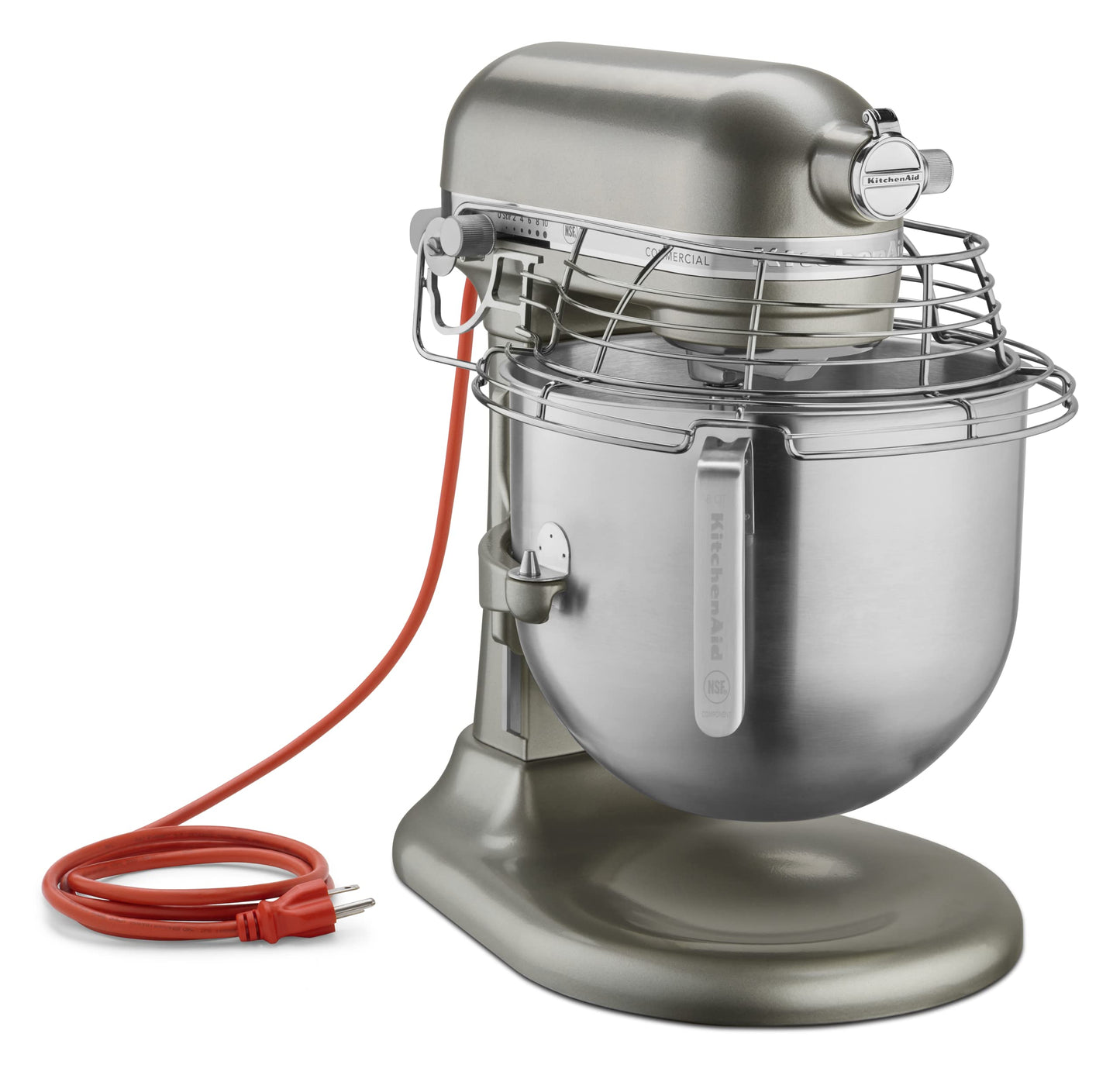 KitchenAid KSMC895CU - Mezclador de encimera comercial de 8 cuartos con protector de tazón, 10 velocidades, impulsado por engranajes, contorno plateado