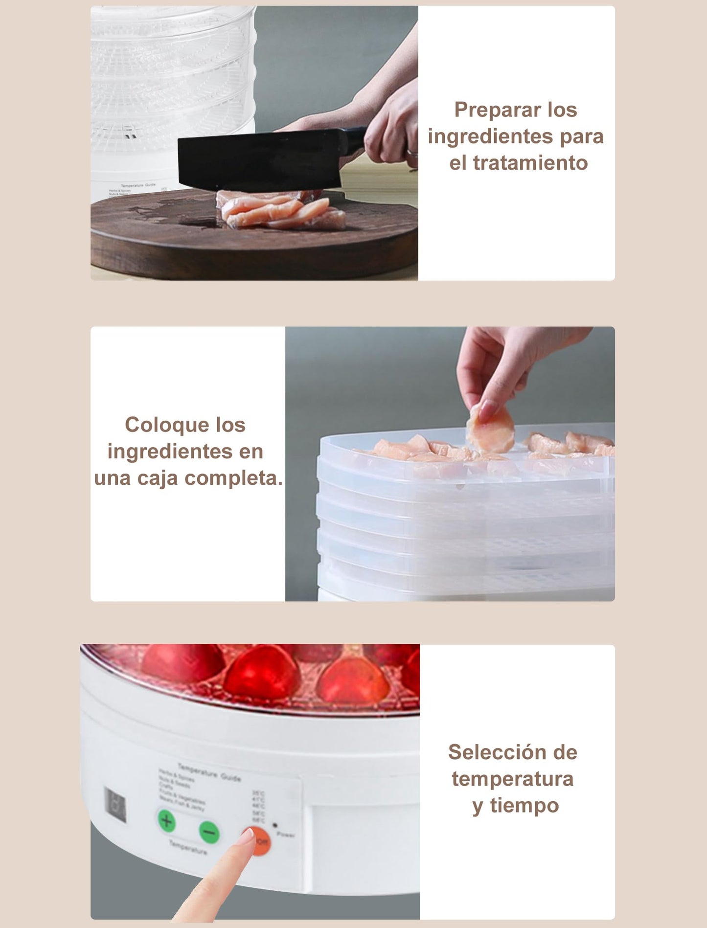 Deshidratador de Alimentos 3 Capas, Ciclo Calentamiento Máquina Secadora Frutas Verduras Deshidratador Eléctrico Inteligente Alimentos para familia prepara frutas verduras carnes hierbas