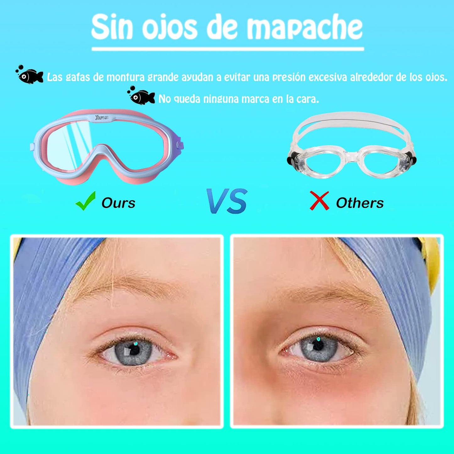 MARIA D - Goggles de Natacion,Gafas de Gorro de Natacion para Ninos,Patrón de Tiburón Amarillo Azul,Kit de Natación 3 en 1 Equipo Silicona, Antivaho, Resistentes a Los Rayos UV, Visión Amplia y Clara