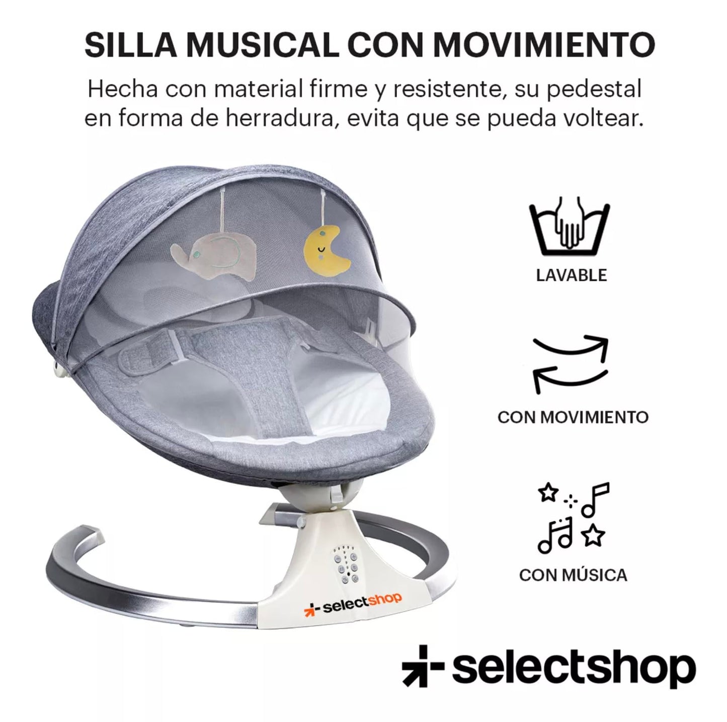 Mecedora Eléctrica SELECTSHOP Gris Multifuncional para Bebé