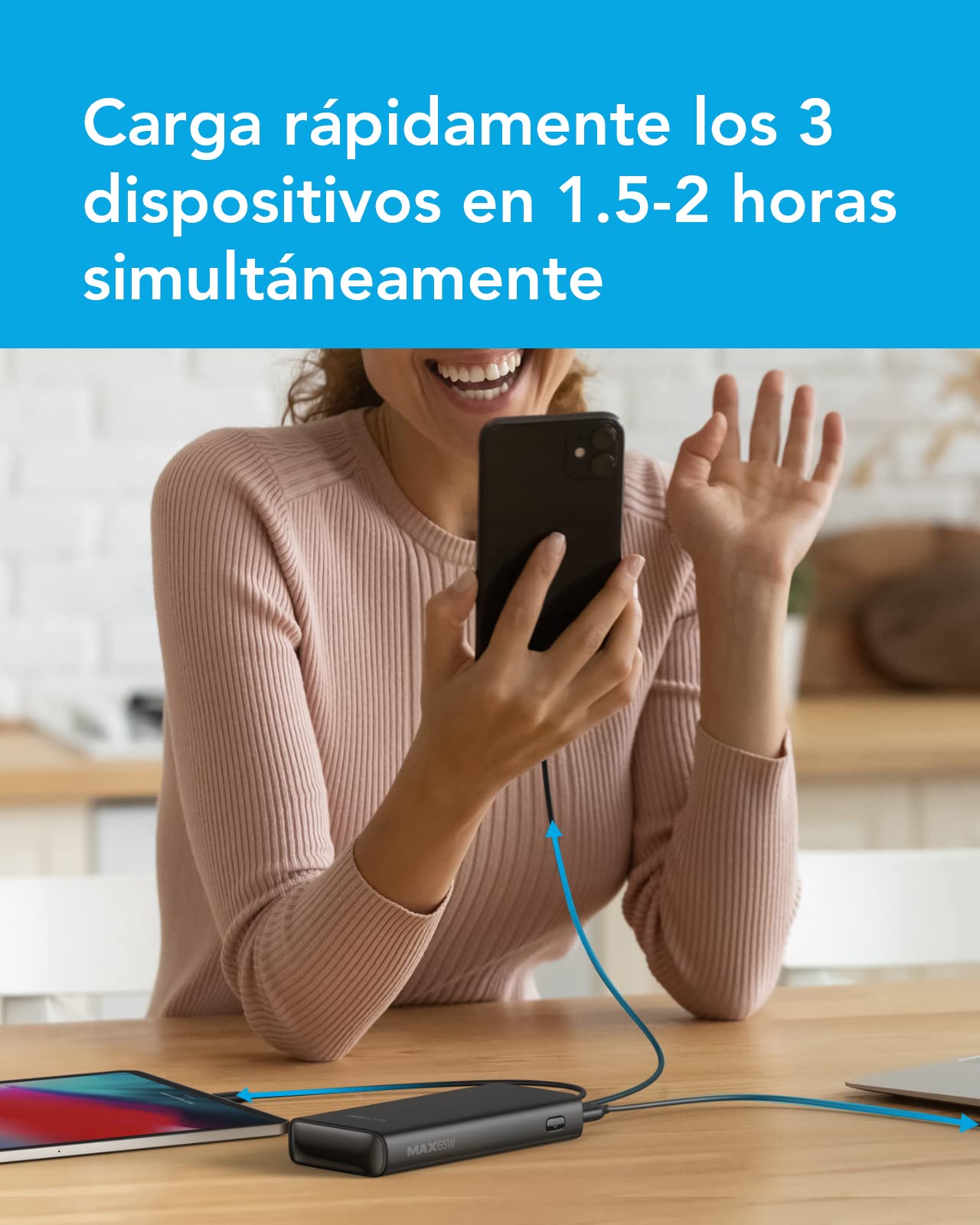 Banco de Energía de 65 W,Power Bank para Lapto 23800 mAh,Cargador de Batería de Energía USB C, Pila portatil,Compatible con Tabletas Laptos iPhone 16 Pro MAX 15 14 iPad Xiaomi 15 Ultra 4 Galaxy S25