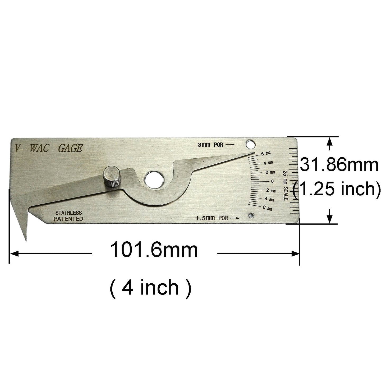 Medidor de Soldadura Riverweld Acero Inoxidable Métrico para Inspección y Verificación de Altura de Corona y Porosidad