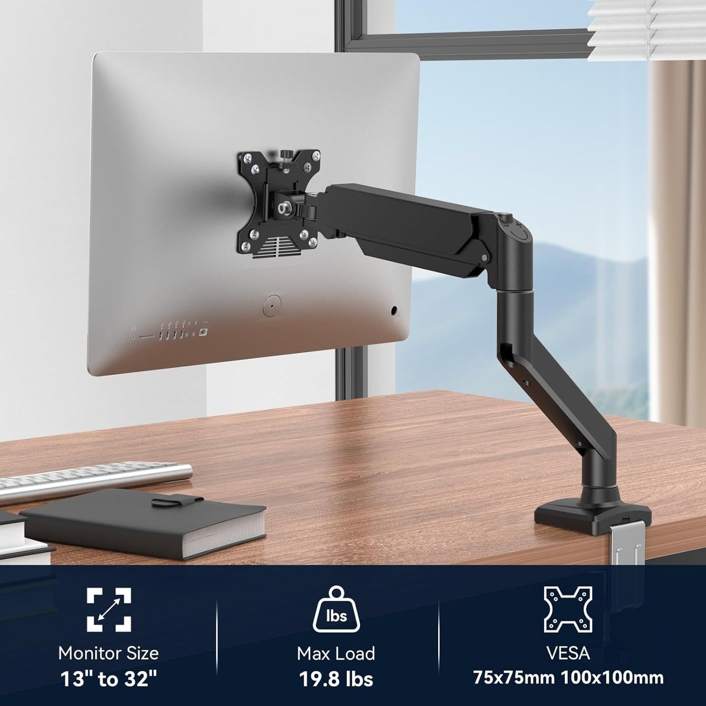GILLAS Soporte para Monitor de hasta 32” Pulgadas, Brazo para Pantallas, Soporte Monitor Escritorio Inclinación Giratorio Rotar con Ajuste de Altura, Compatibilidad Universal