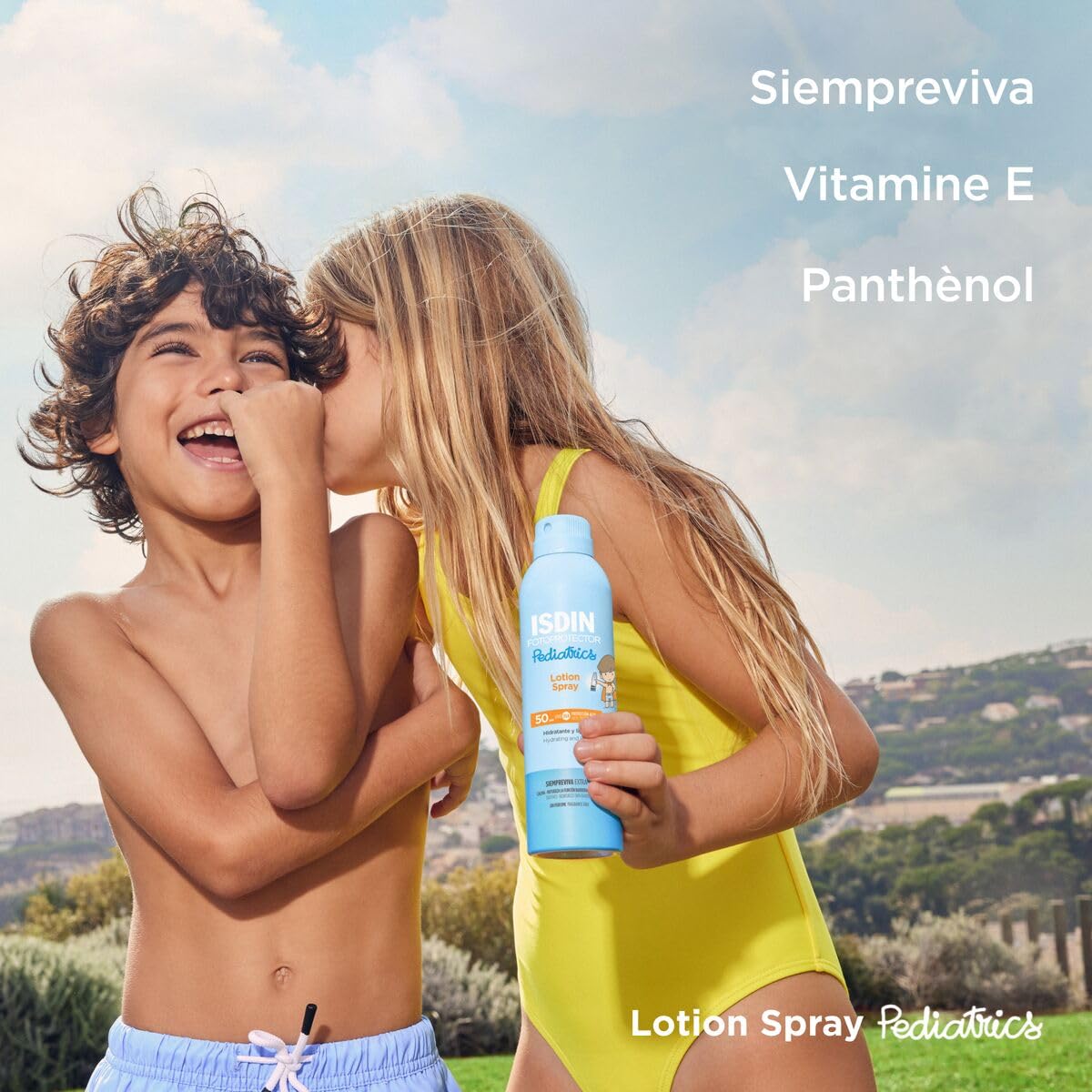 ISDIN fotoprotector lotion spray pediatrics spf 50, protector solar corporal para ninos, textura muy hidratante de absorcion inmediata para la piel del nino, 250ml