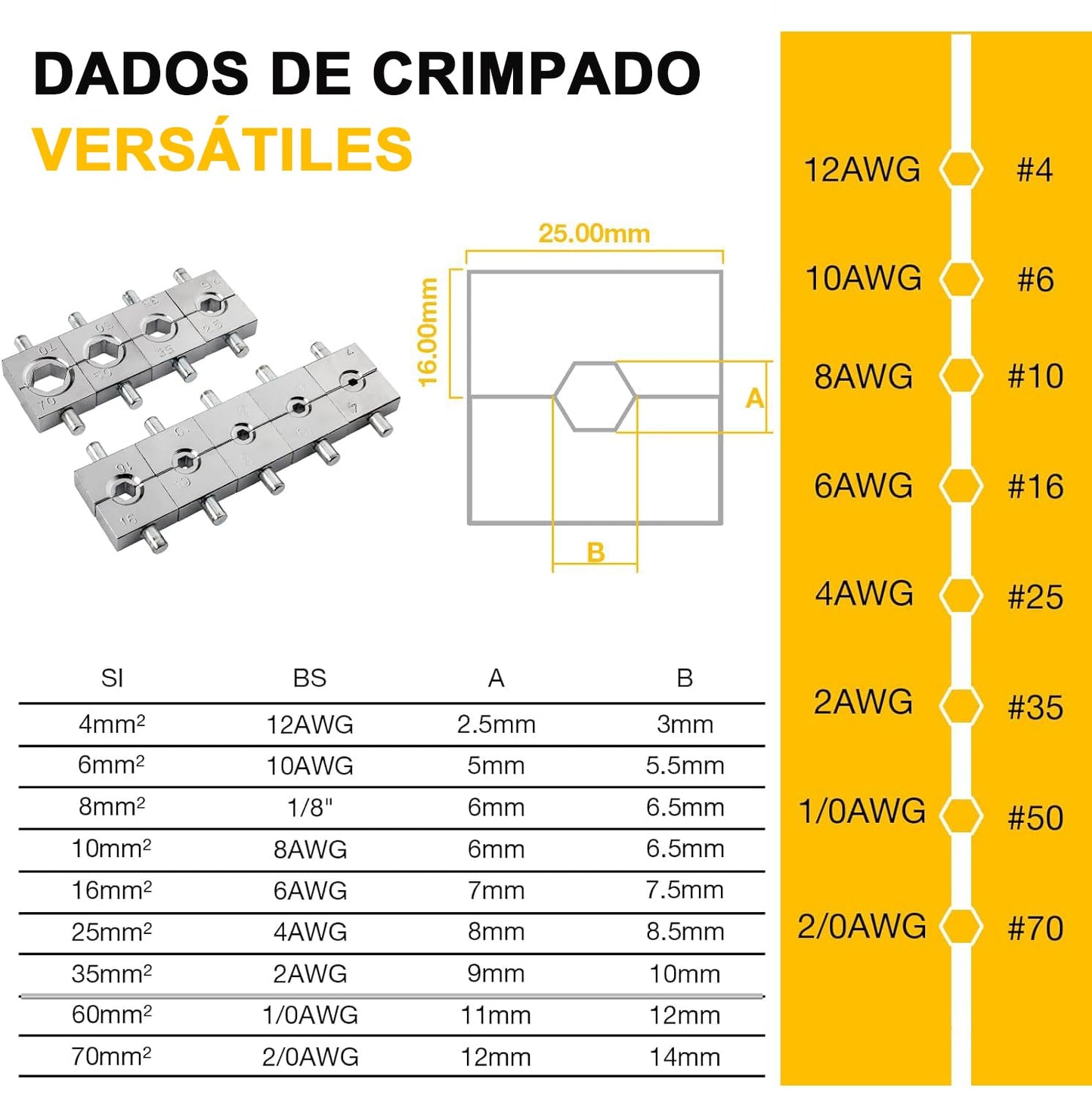 Bowoshen Pinza Crimpadora Hidráulica de 8 Toneladas, Herramienta de Ponchadora Hidráulico Y Cortador de Cable Con 8 Pares de Estuche (4, 6, 10, 16, 25, 35, 50 Y 70 mm)