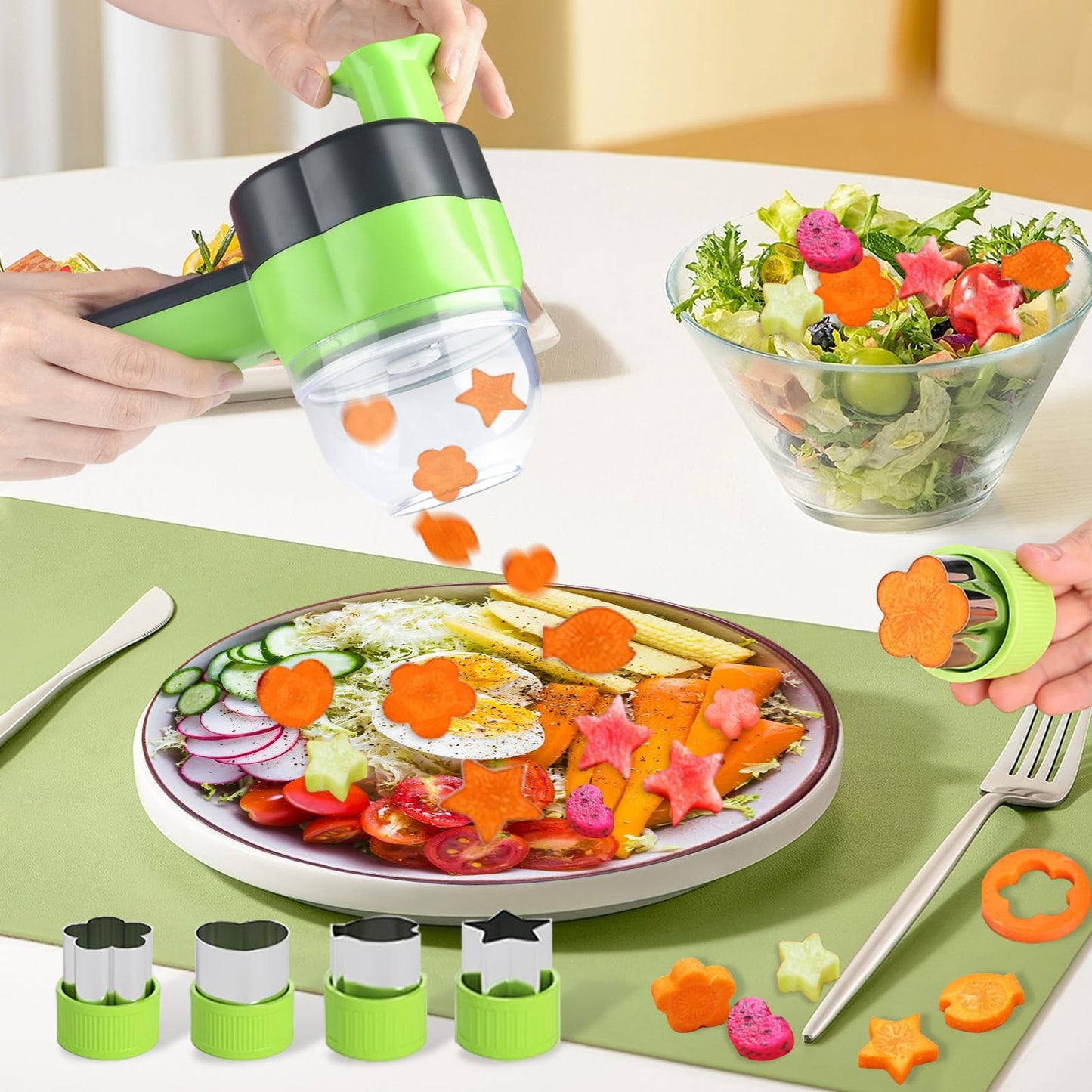 Cortador eléctrico de verduras 4 en 1, portátil, recargable, inalámbrico procesador de alimentos y picadora, rebanada de alimentos para el hogar, cocina, ajo, pimienta, chile, cebolla, apio, jengibre