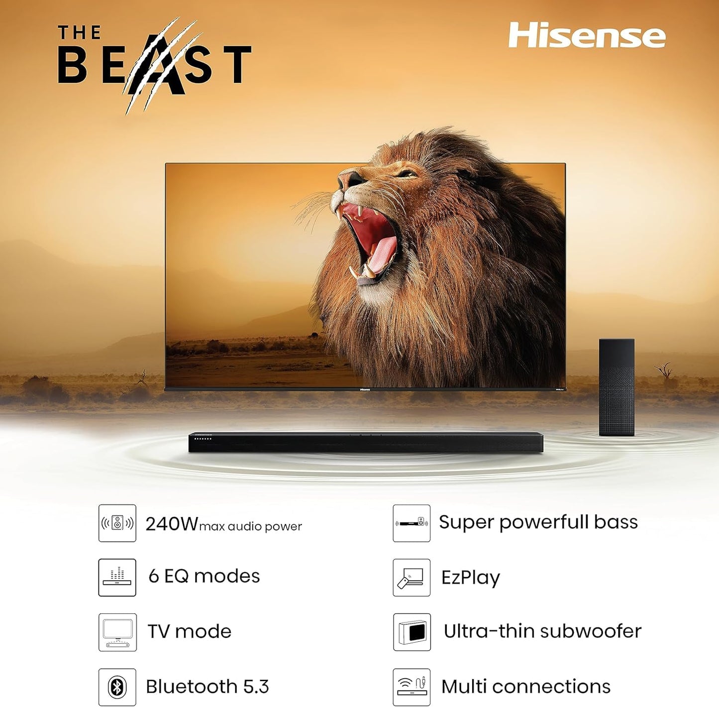 Hisense Combo Pantalla QLED 4K de 50" 50QD6QV Vidaa U Compatible con Alexa,Dolby Vision Atmos, Escalado IA a 4K, HDMI, LAN, WiFi. Control de Voz. Bluetooth. (2025) + Barra de Sonido 2.1