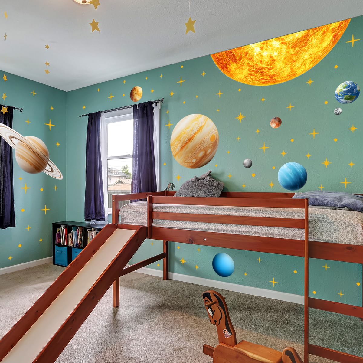 Calcomanías de pared grandes para espacio exterior, sistema solar, planetas de espacio exterior, calcomanías de arte con temática espacial, para habitación de niños pequeños, decoración de astronomía