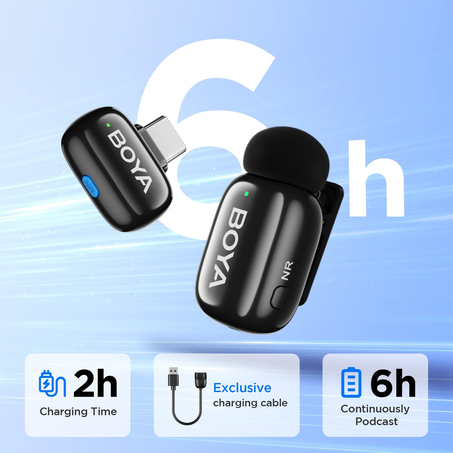 BOYA Mini 17 Micrófono de Solapa inalámbrico Profesional para teléfonos Android y portátiles Puerto Type-c para Vlogging, Podcasting, Blogging, Youtube Live Streaming Negro