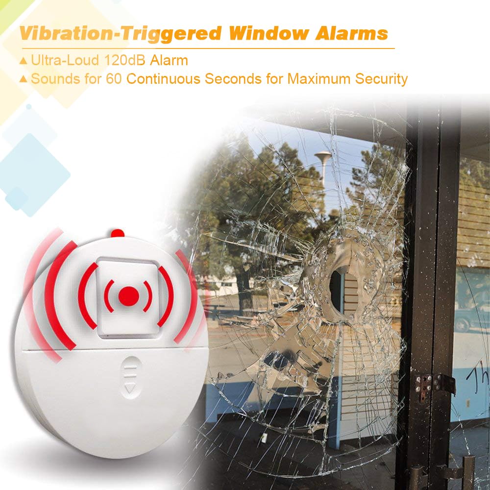 Sistema de Alarma de Ventana Ultra Ruidoso con Sensores de Vibración Avanzados 120 dB Paquete de 4 para Seguridad en Detección de Rotura de Vidrio