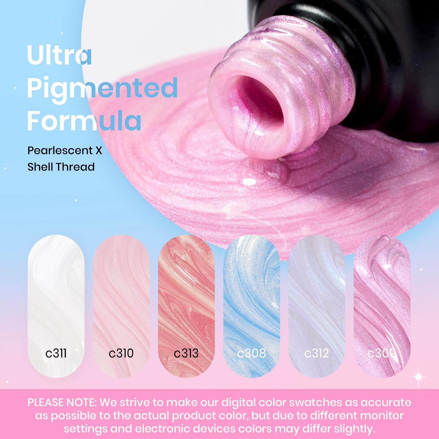 Beetles Gel Polish 6 Colores Brillo Perlado Blanco Rosa Azul Esmalte Uñas Gel Sirena Soak Off UV LED Primavera Verano Gel Remolino Efecto Hilo DIY Manicura Arte