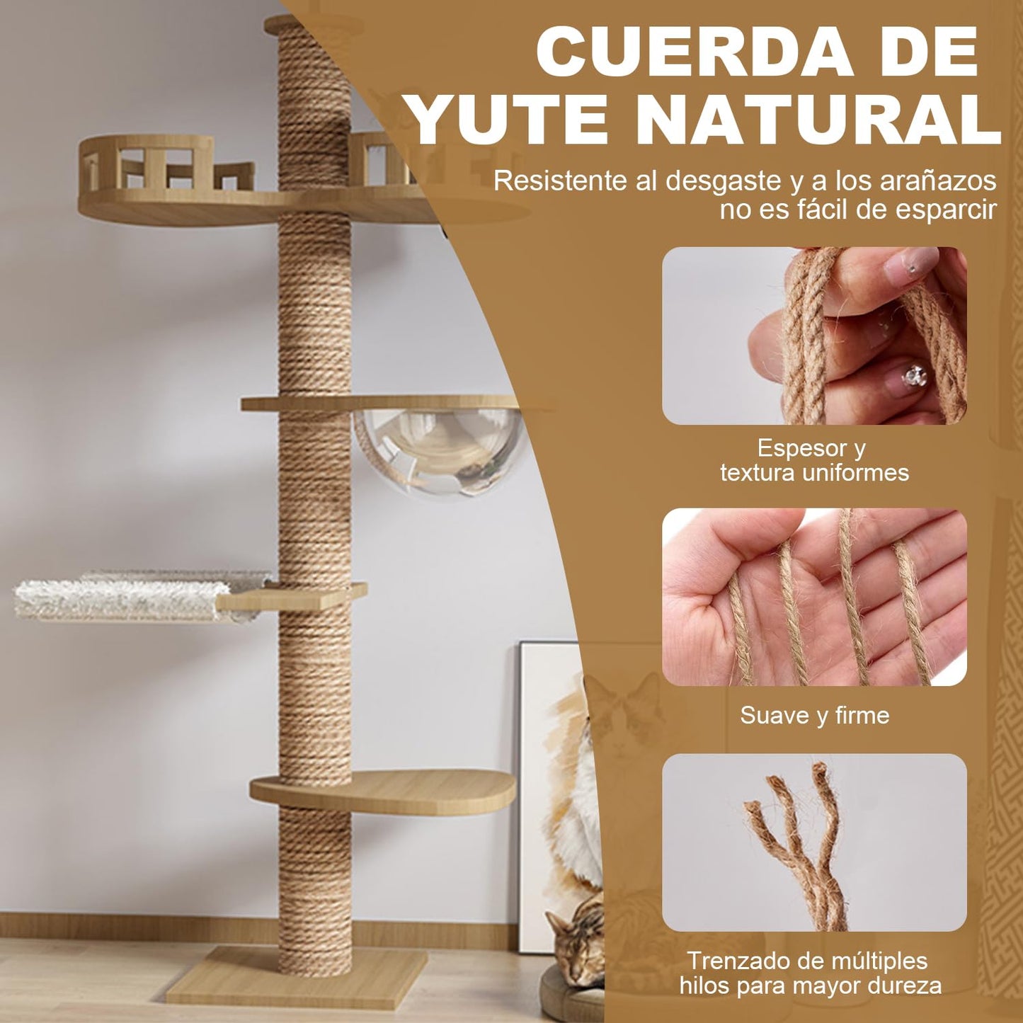 AEVIORA Cuerda de Sisal Natural para Gato Rascar, Cuerda de Yute Natural de 5MM*100M de Grosor para Postes de Arañazos, Duradero y No Suelto, Adecuado para Reparación y Reemplazo de Árboles de Gatos
