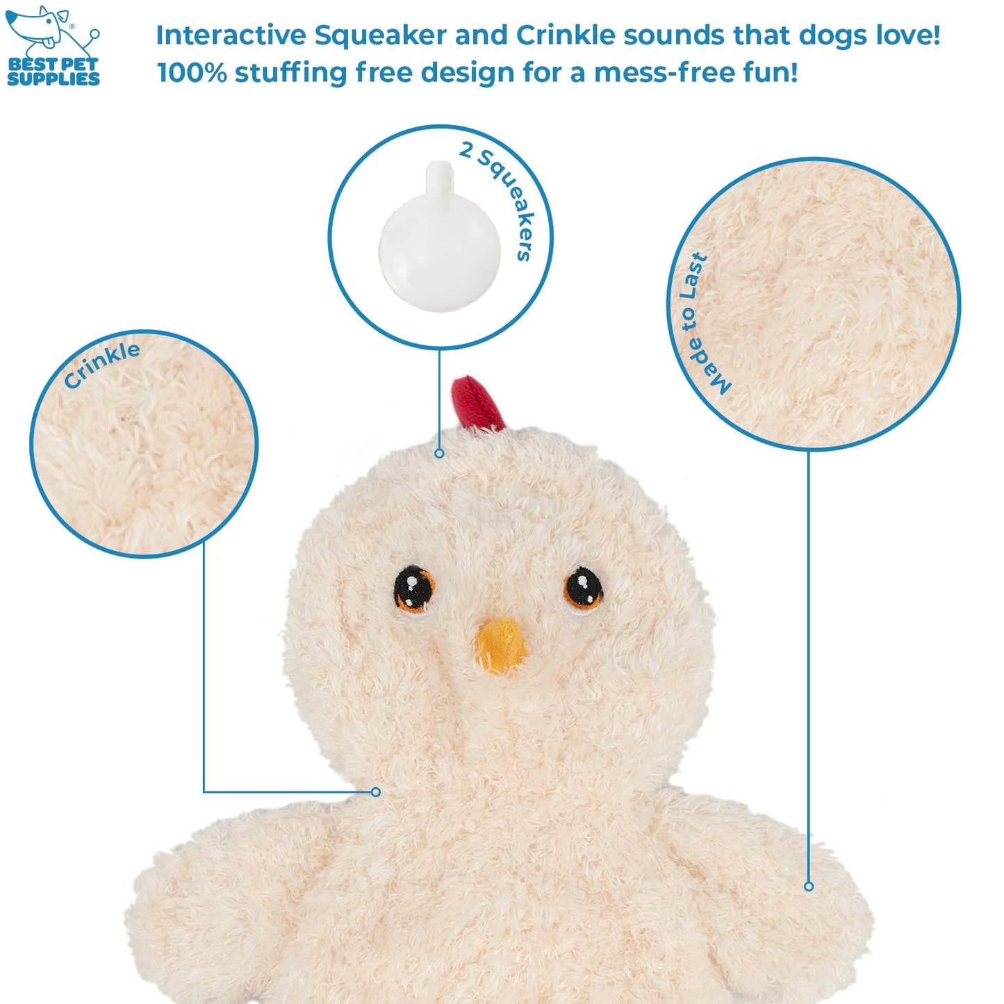 Best Pet Supplies - Juguetes de Peluche para Perros de Pollo Arrugado para Juegos interactivos, Cachorros y Adultos Mayores, Forma de Juguete de Pollo Colorido, Lindo y mimoso, Pollo Arrugado (Crema)