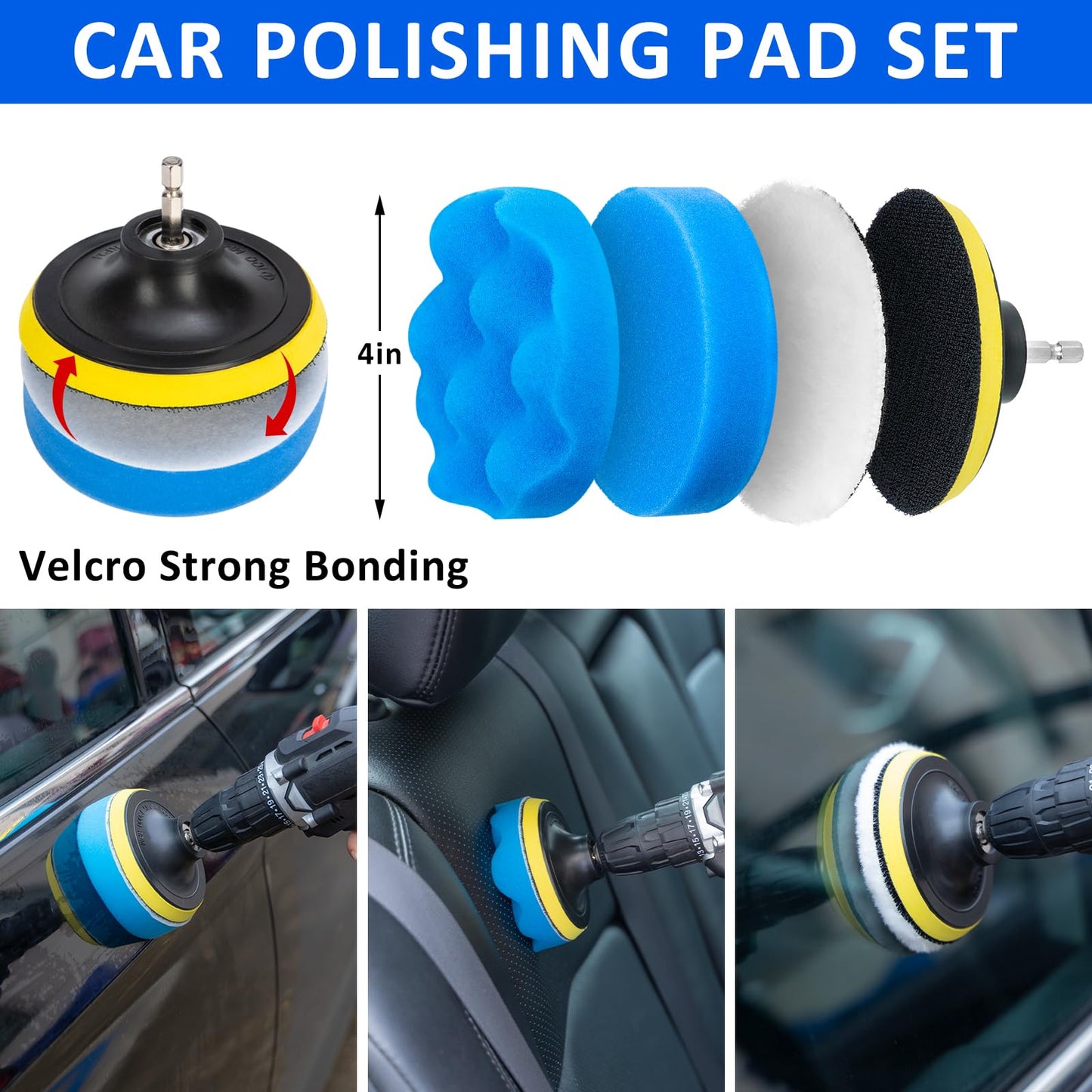 AUTODECO - Juego de 27 cepillos para detalles de coche, kit de detalles de coche, juego de cepillos de taladro para detalles automáticos, kit de herramientas de limpieza de lavado de automóviles para interiores, exteriores, ruedas, azul