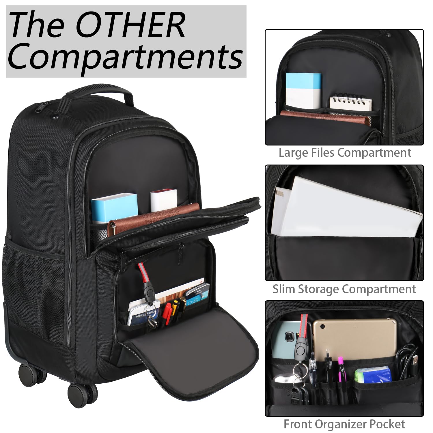 Mochila Rodante MATEIN Negro con 4 Ruedas Resistentes al Agua para Mujer