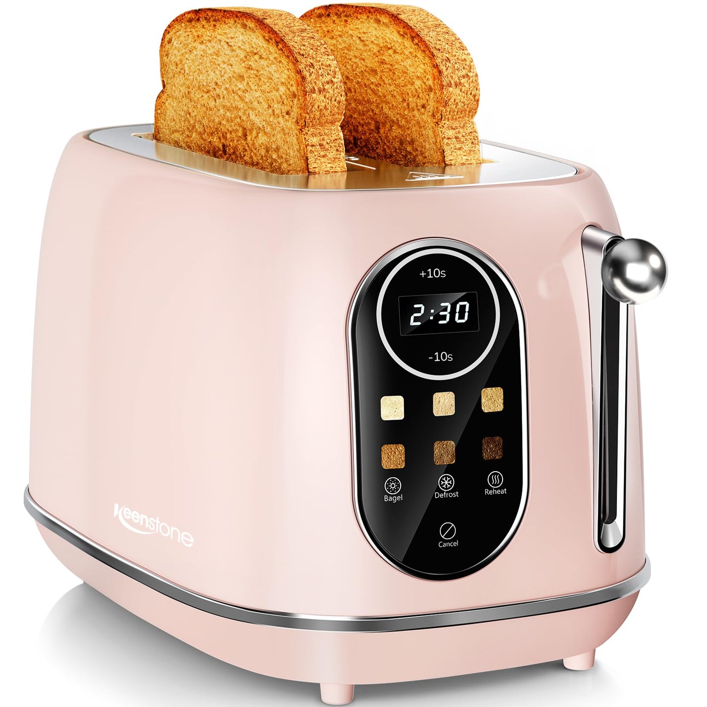 Keenstone tostador inteligente de visualización táctil de 2 rebanadas, tostador retro de acero inoxidable con 6 niveles de dorado, recalentar y descongelar, para bagel, tostado, pan, bandeja extraíble