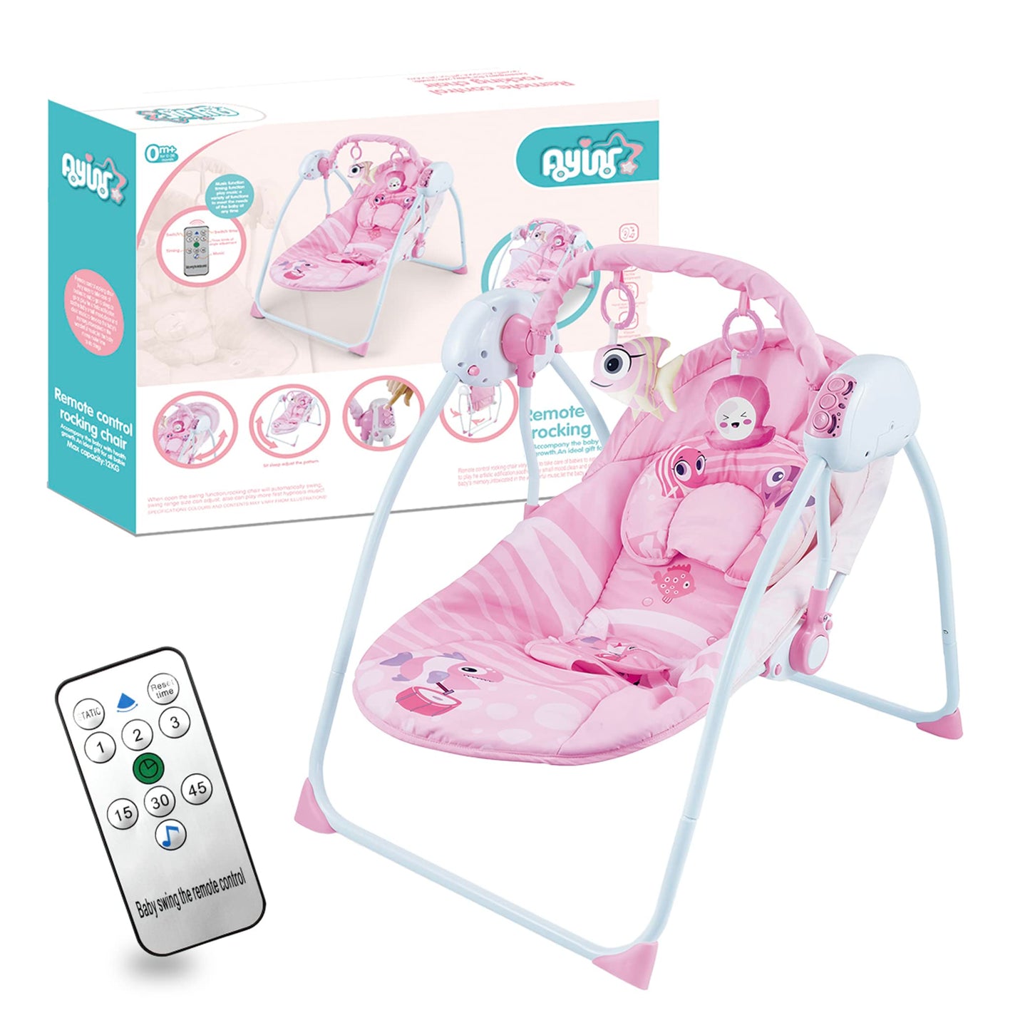 Silla Mecedora Eléctrica Raganet Rosa con Columpio a Control Remoto y Música para Bebés