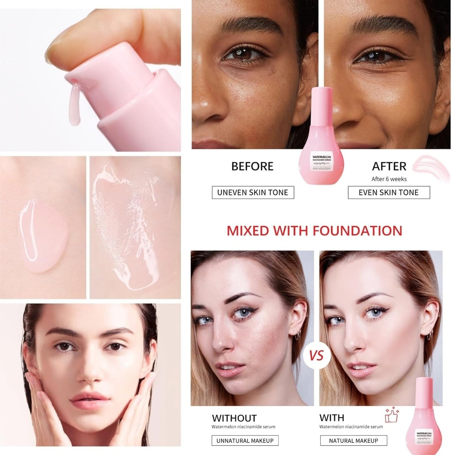 Serum de Niacinamida y Sandía: Hidratante y Iluminador con Ácido Hialurónico y Vitamina E - Serum Facial Ligero y Primer para Maquillaje, 60ml/2.11fl.oz (Paquete de 2)