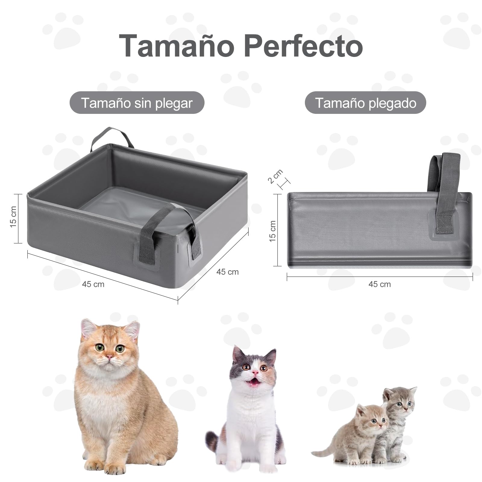 Caja de Arena Portátil LESUCCI Gris Plegable Impermeable para Gatos Medianos y Pequeños