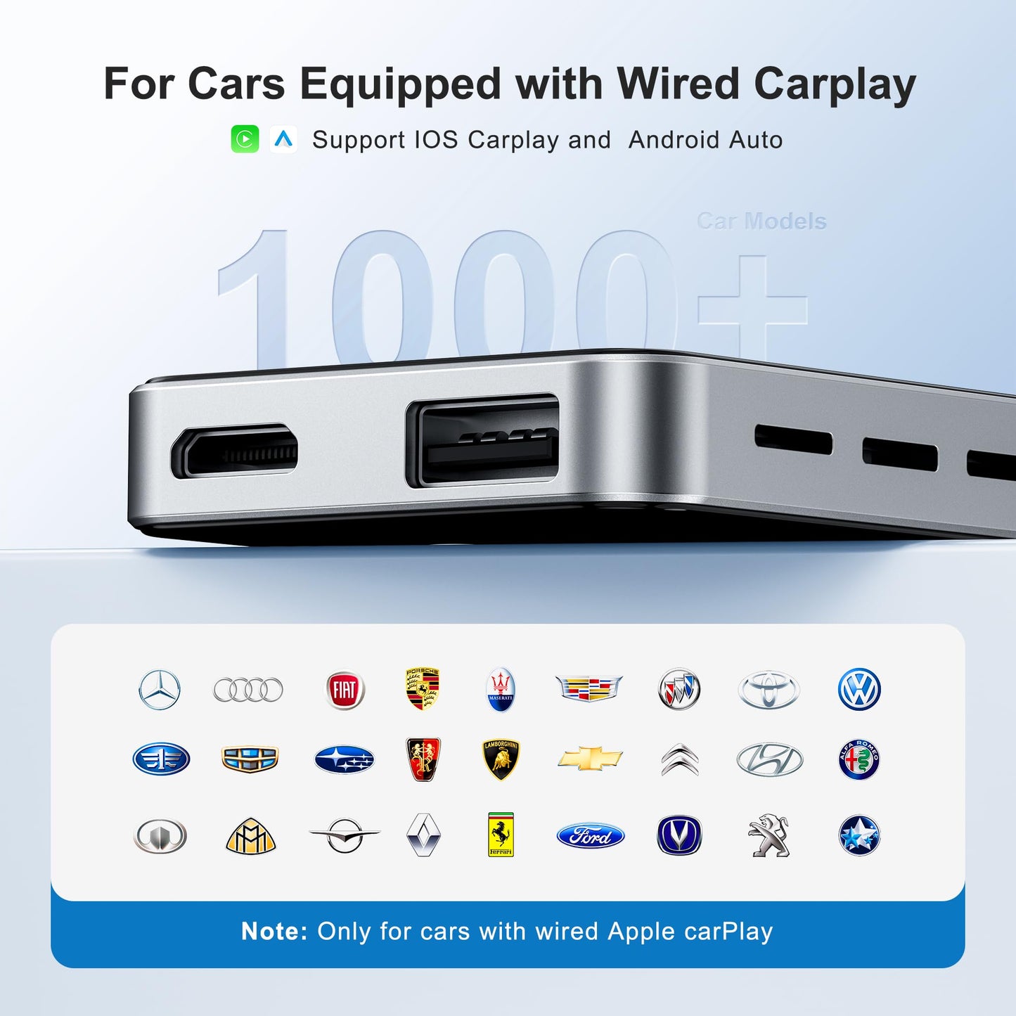 Adaptador AI Box Wireless CarPlay Plug & Play WiFi Doble Banda Bluetooth 5.0 Compatible con Video 4K y Android 12.0 para Automóviles con Factory CarPlay y Android Auto