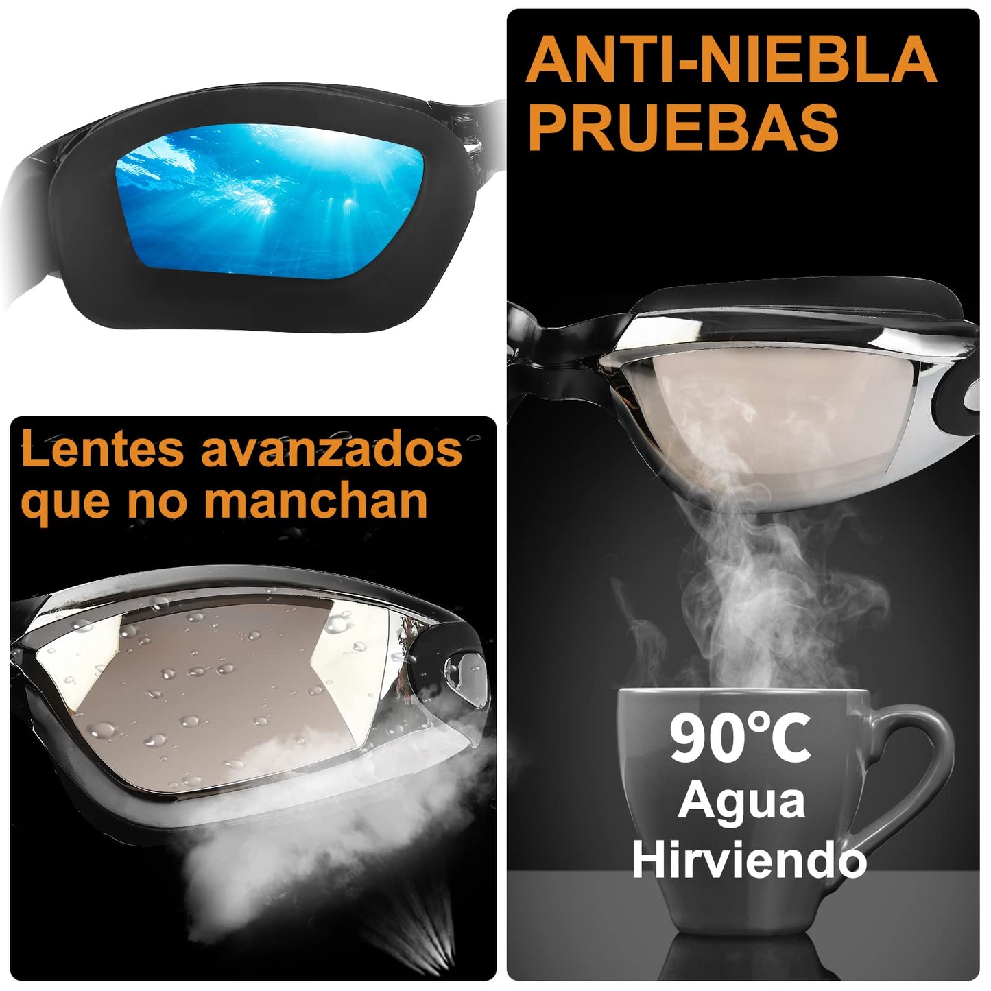 Gafas de Natación, Kit de Natación 5 en 1, Incluye Gafas de Natación, Gorro de Natación, Auriculares y Clips para la Nariz, Bolsa de Natación, Adecuado para Hombres y Mujeres Adultos y Niños Azul