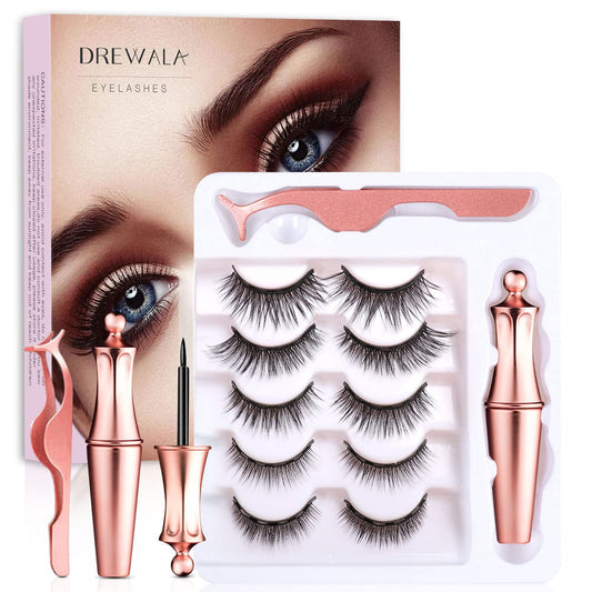 Pestañas Postizas Kit Completo, Pestanas Postizas Magnéticas Naturales 5 Pares, con Delineador Magnético y Pinzas, Extensiones de Pestanas 3D Iman, Reutilizables y Impermeable, No Necesita Pegamento