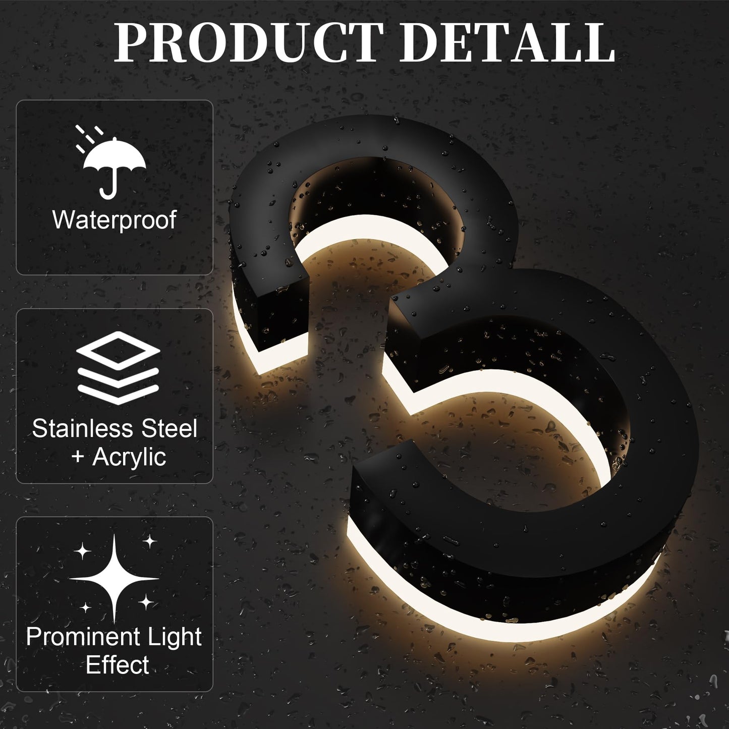 Números de Casa MIDIT LED Retroiluminados Acero Inoxidable Acrílico Alta Transparencia Moderno y Elegante