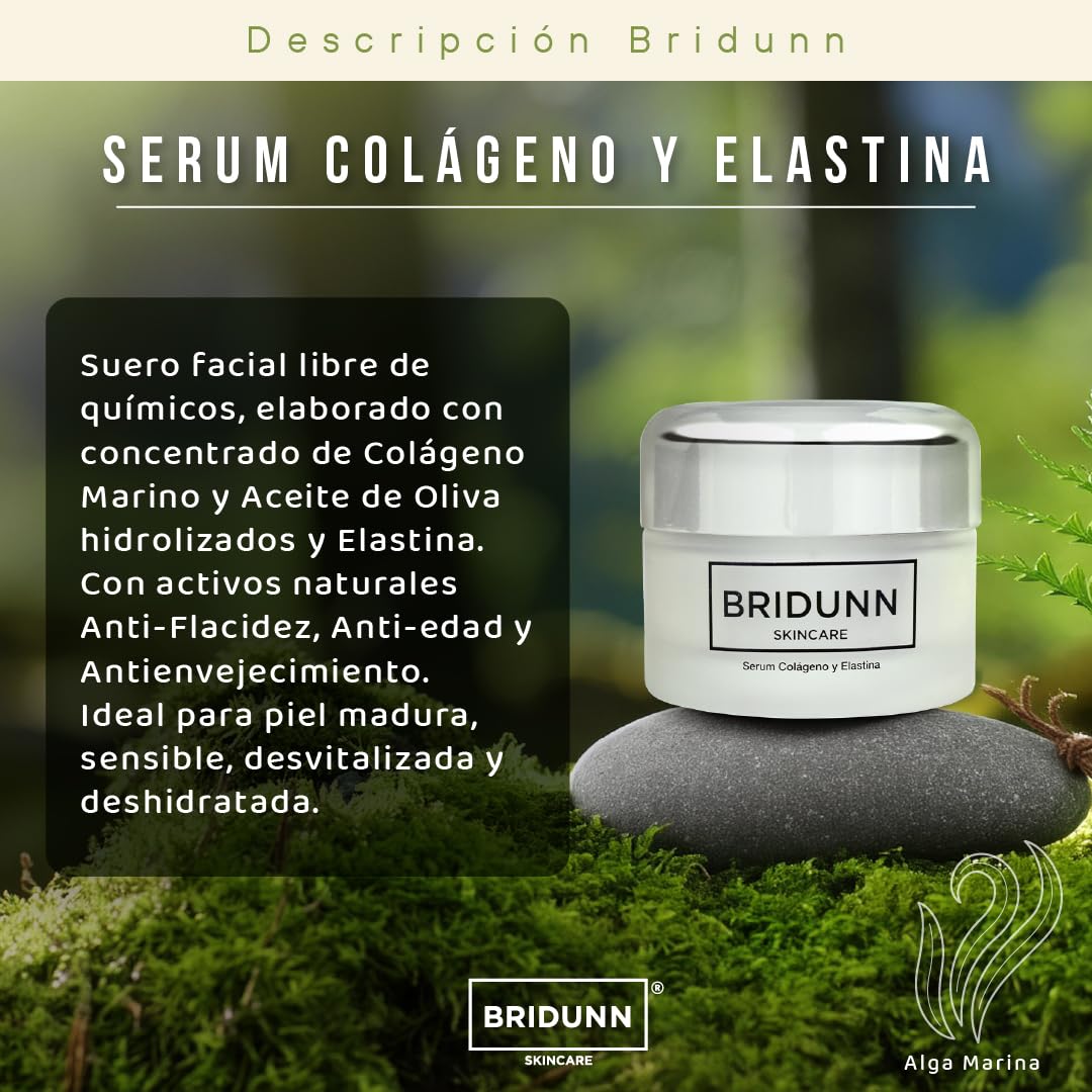 Crema Facial Intensiva Reafirmante para Piel Madura – Reparadora Reducción de Arrugas con Colágeno Marino y Elastina para una Piel Más Joven y Firme. Ingredientes Naturales de Origen Vegetal Bridunn
