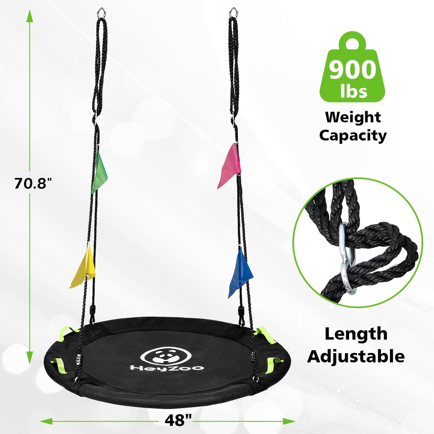 HeyZoo - Columpio de árbol de 48 pulgadas, platillo más grande para toda la familia, capacidad de peso de 900 libras, con correas ajustables para colgar, para patio trasero al aire última