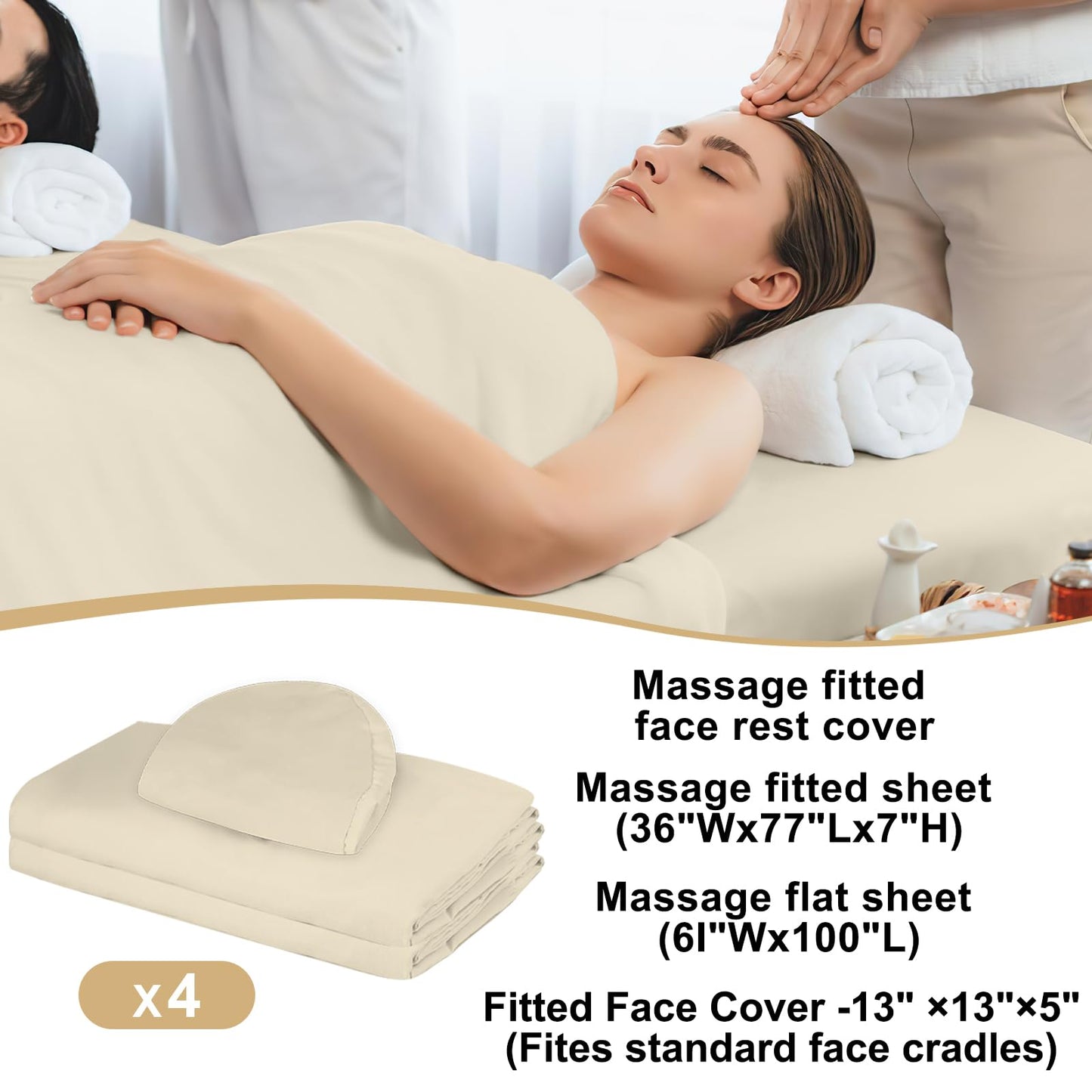 Bavlesfuire- JUEGO DE SÁBANAS DE MASAJE DE 3 PIEZAS: Recibirá 4 juegos de colchas de masaje, 4 juegos de sábanas ajustables de masaje y 4 juegos de soporte facial de masaje, que se pueden reutilizar.