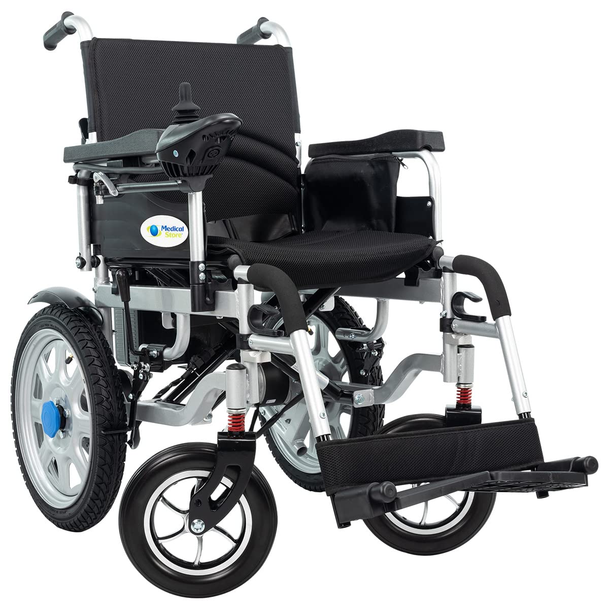 Silla de Ruedas Eléctrica Medical Store Negro de Acero Alta Resistencia con Cinturón y Joystick