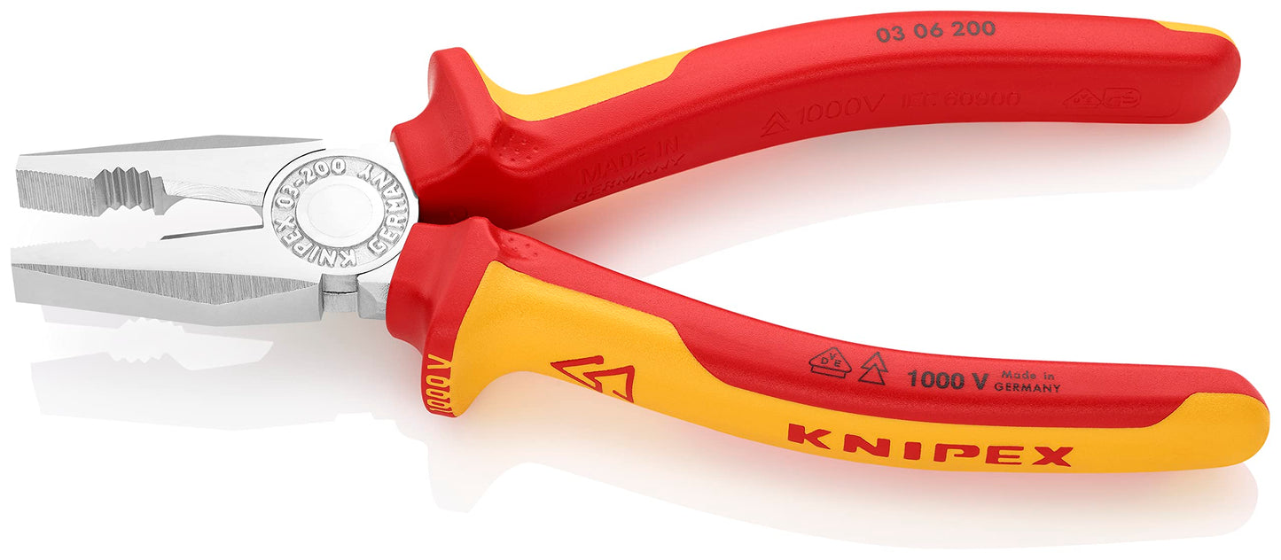 Knipex 03 06 200 SB Alicate Universal Aislados con Fundas en Dos Componentes, Según Norma VDE, Cromado, 200 mm